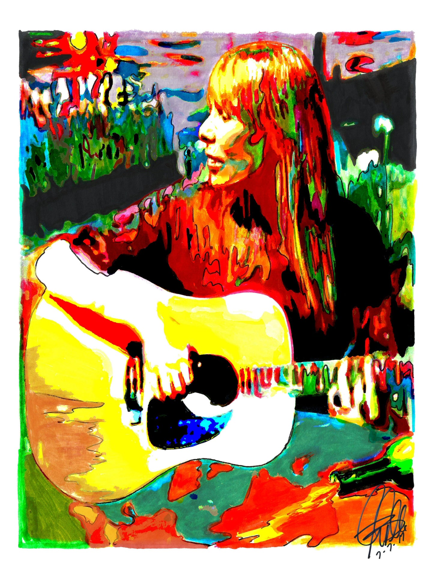 Joni Mitchell Singer Guitar Folk Rock Music Poster Print Wall Art 18x24