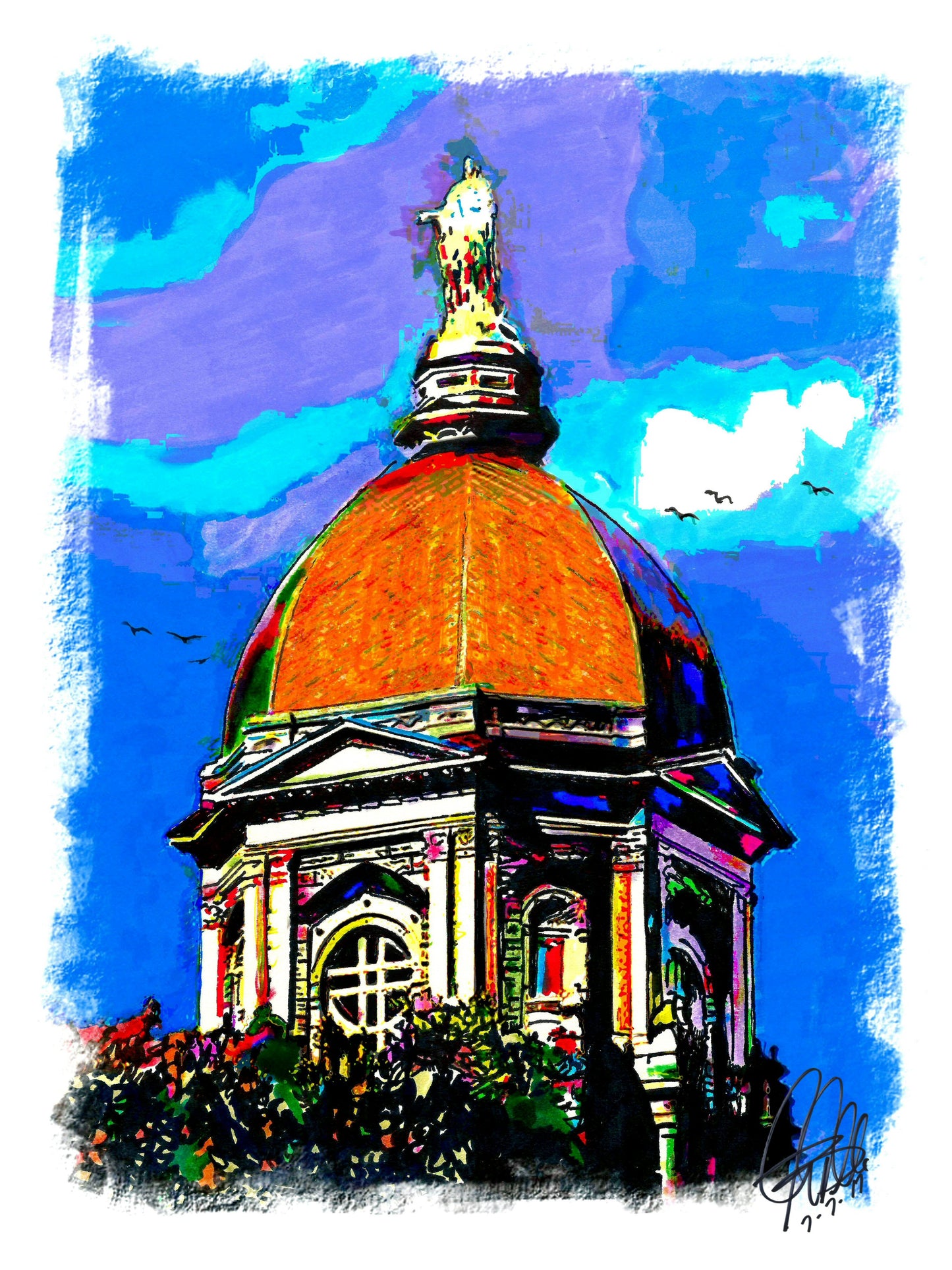 University of Notre Dame Dome Architecture Print Poster Wall Art 18x24