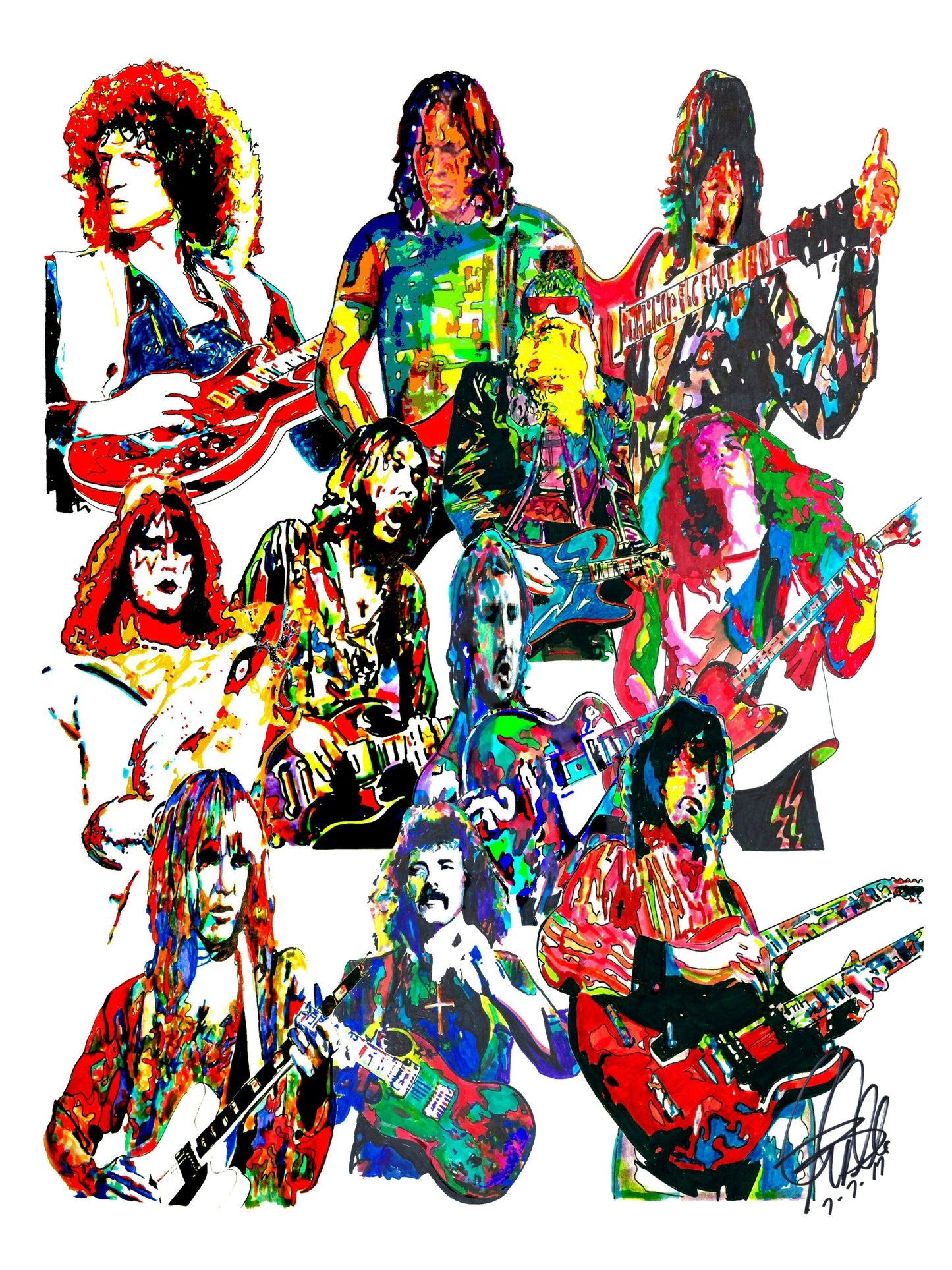 70s Guitar Players Jimmy Page Duane Allman Music Print Poster Wall Art 8.5x11