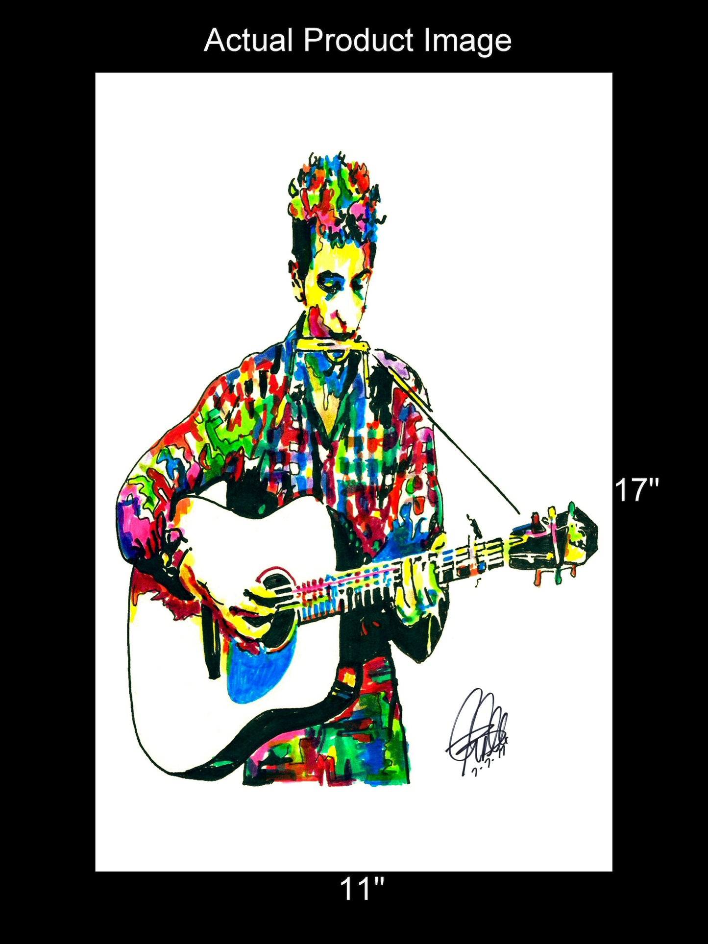 Bob Dylan Guitar Folk Rock Music Poster Print Wall Art 11x17