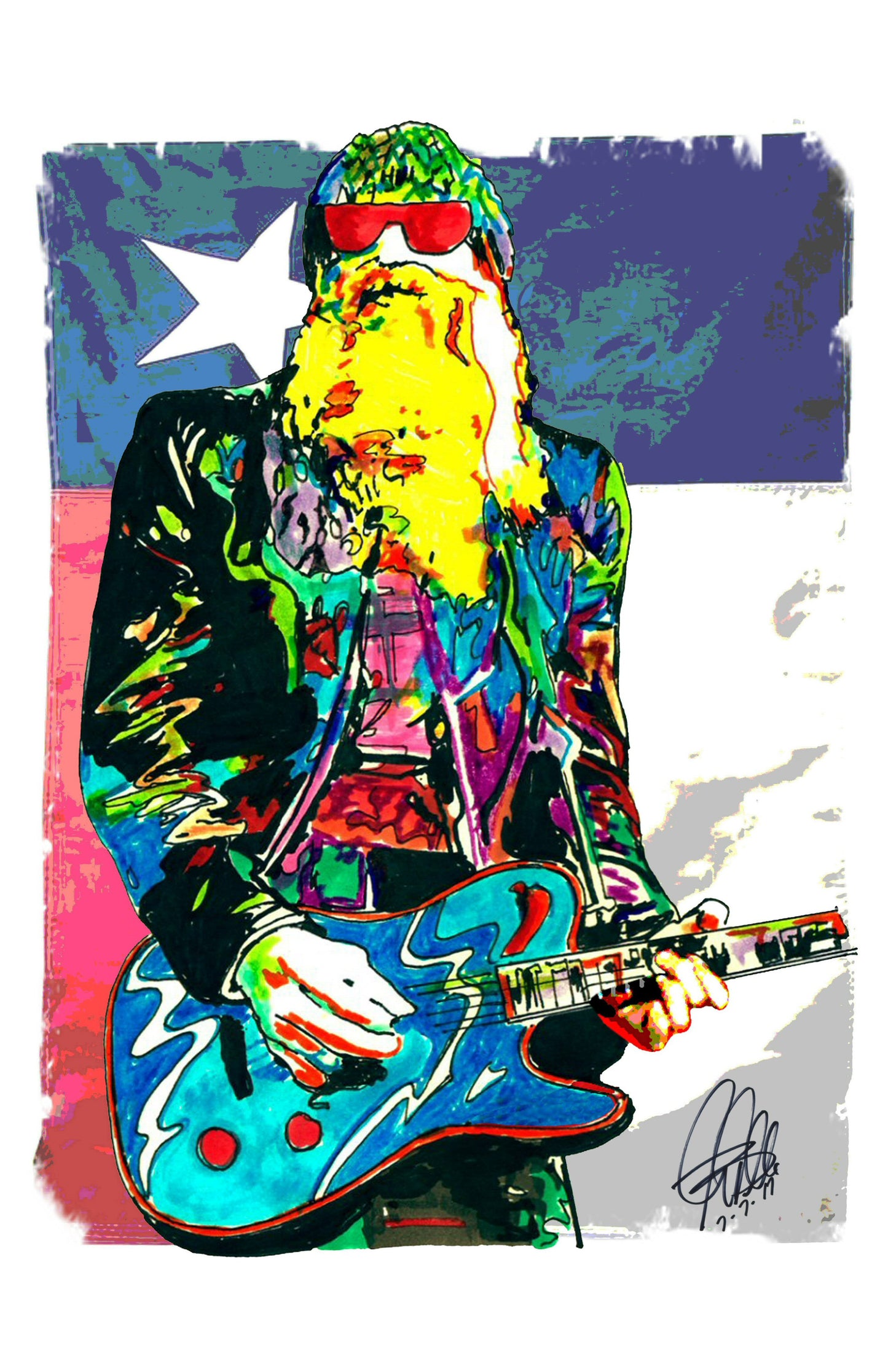 Billy Gibbons ZZ Top Guitar Blues Rock Music Poster Print Wall Art 11x17