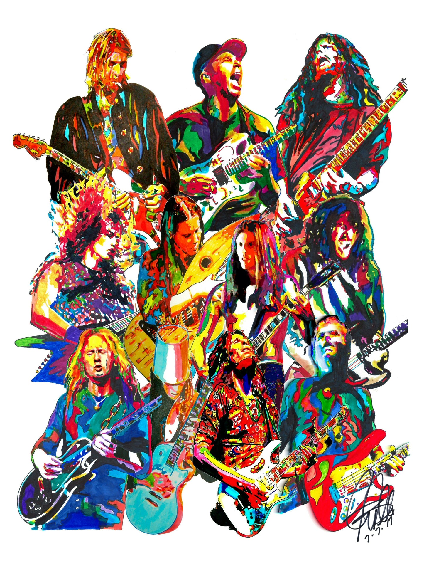 90s Guitar Players Dimebag Buckethead Cobain Music Poster Print Wall Art 11x17