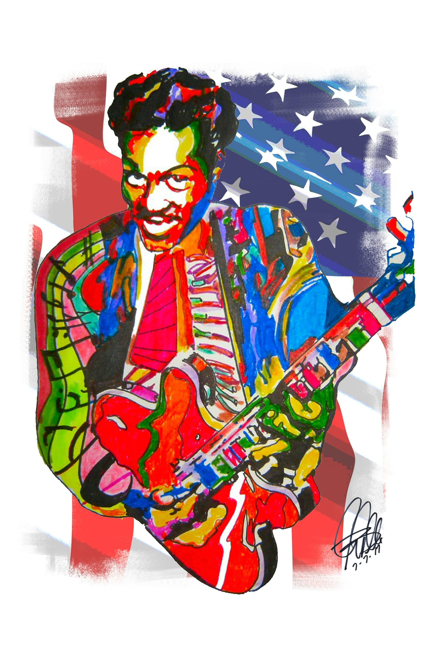 Chuck Berry Johnny B Goode Guitar Music Print Poster Wall Art 11x17