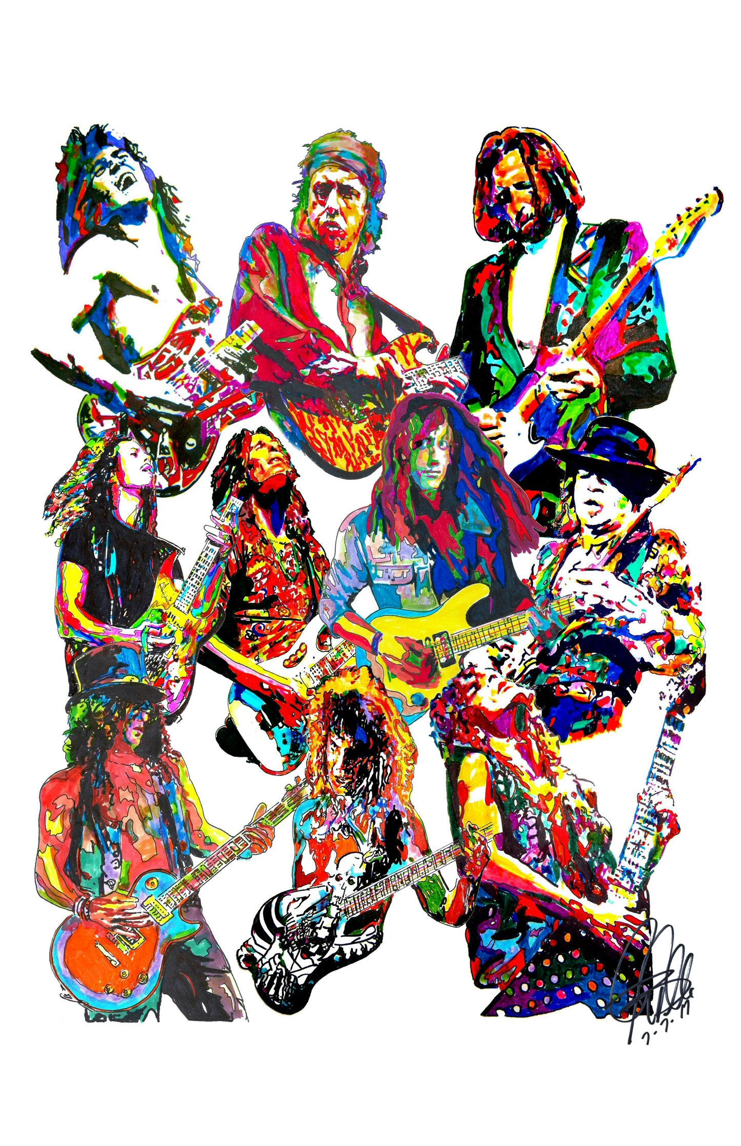 80s Guitar Players Van Halen Rhoads SRV Music Poster Print Wall Art 11x17