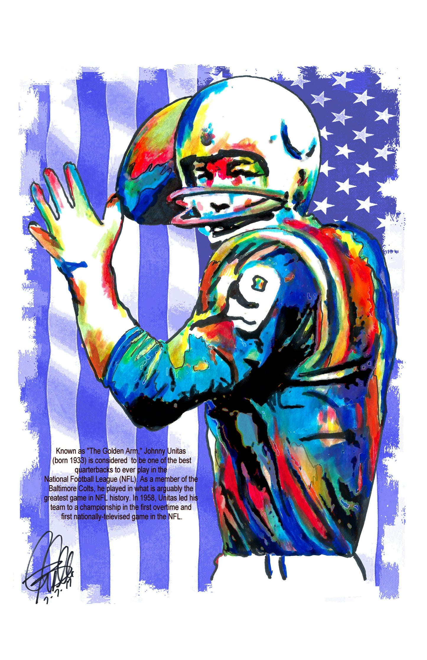Johnny Unitas Baltimore Colts Football Sports Print Poster Wall Art 11x17