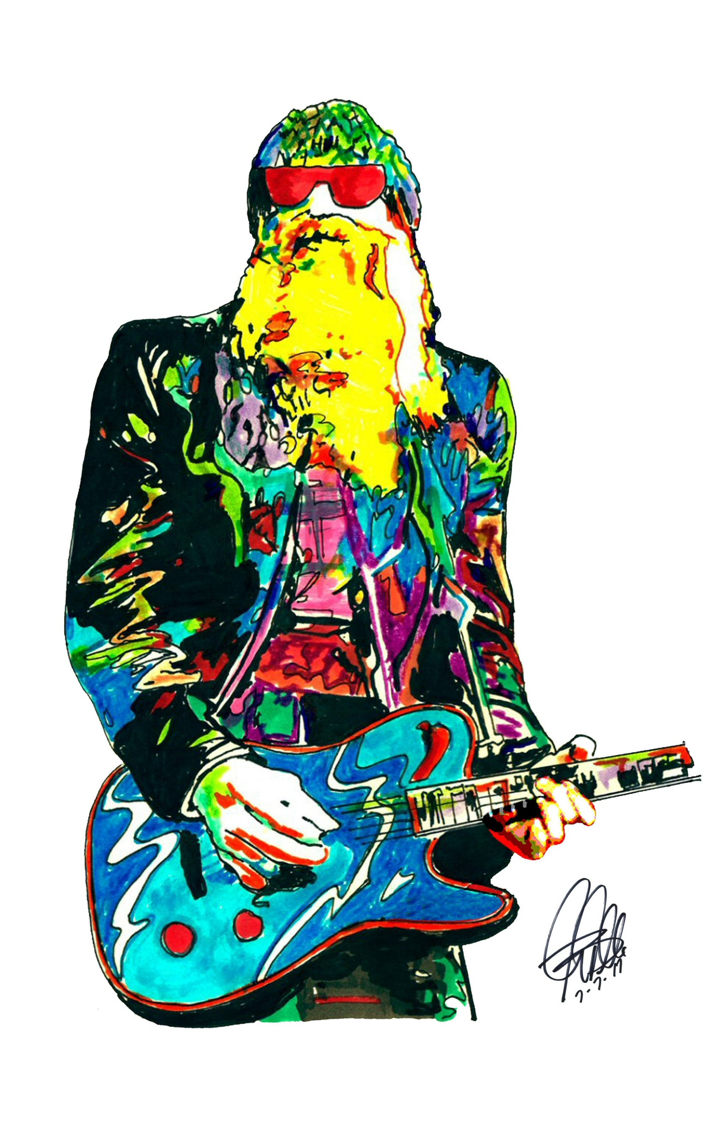 Billy Gibbons ZZ Top Guitar Rock Music Poster Print Wall Art 11x17