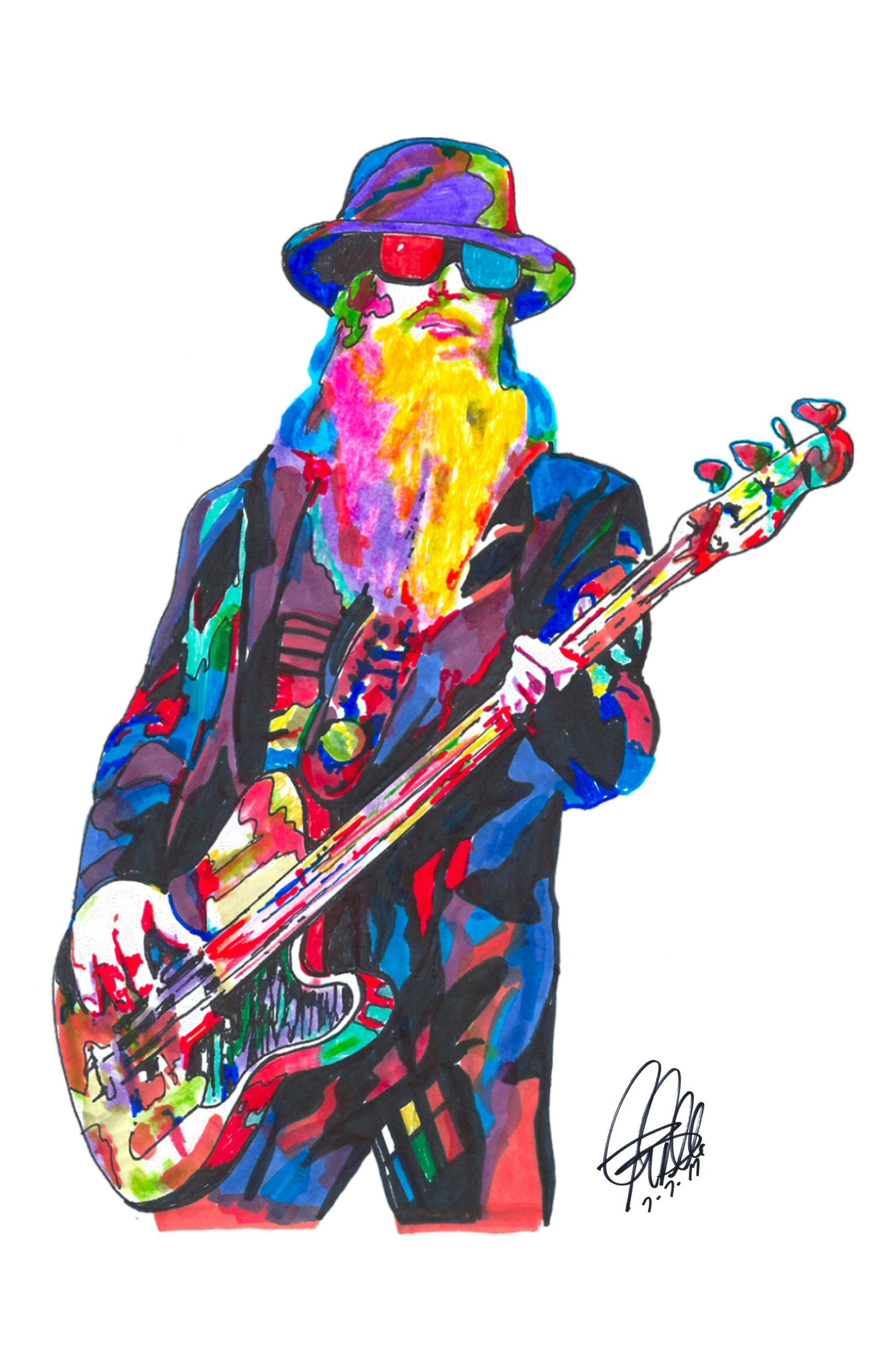 Dusty Hill ZZ Top Singer Bass Guitar Rock Music Poster Print Wall Art 11x17