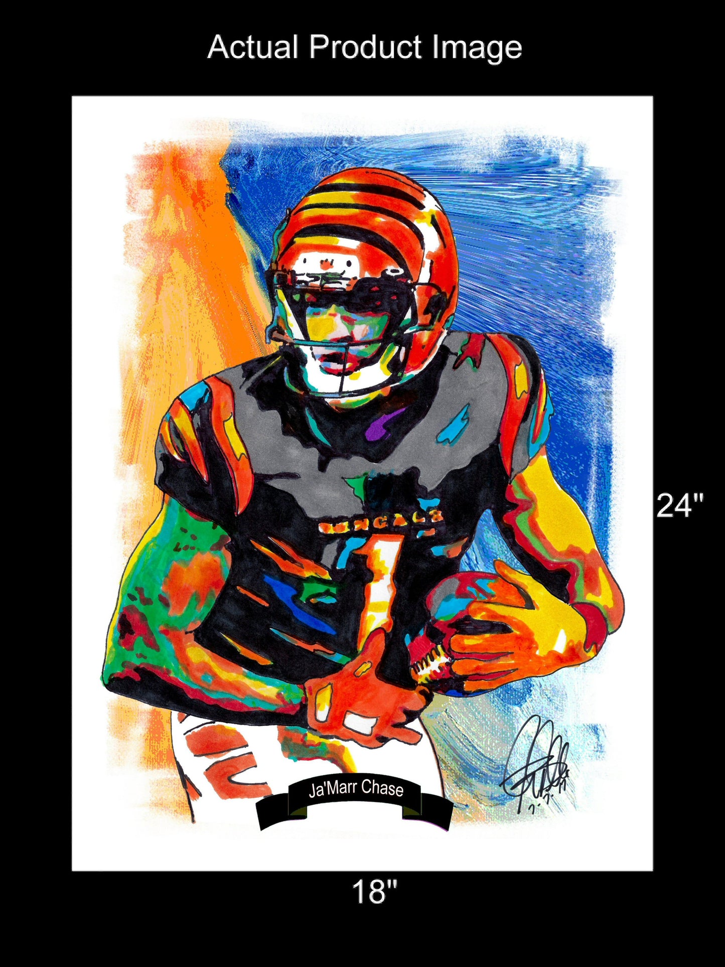 Ja'Marr Chase Cincinnati Bengals Football Poster Print Wall Art 18x24
