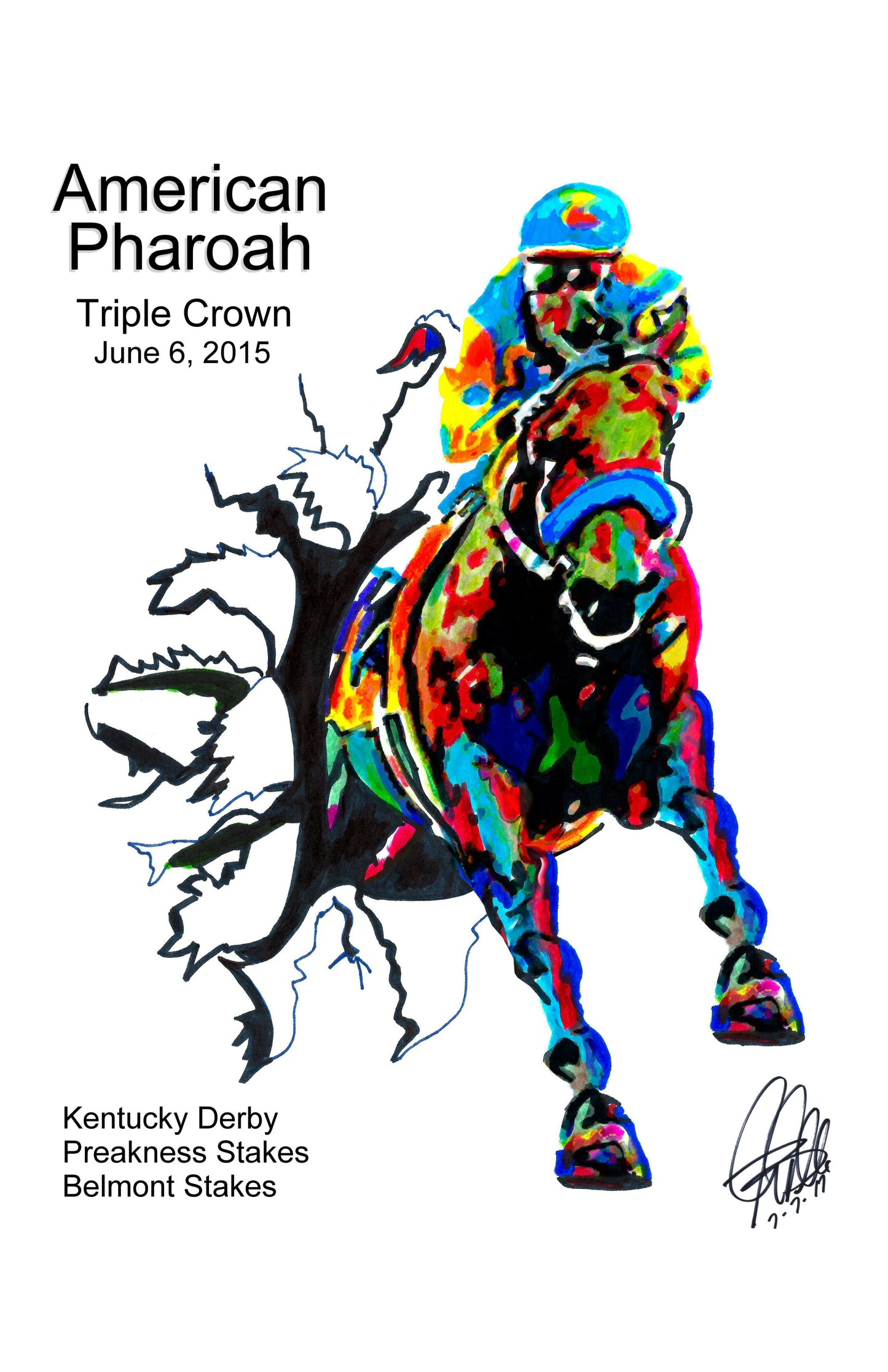 American Pharoah Triple Crown Belmont Stakes Horse Print Poster Wall Art 11x17