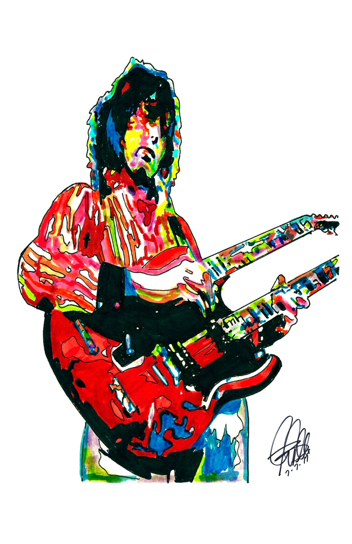 Jimmy Page Led Zeppelin Double Neck Guitar Music Poster Print Wall Art 11x17