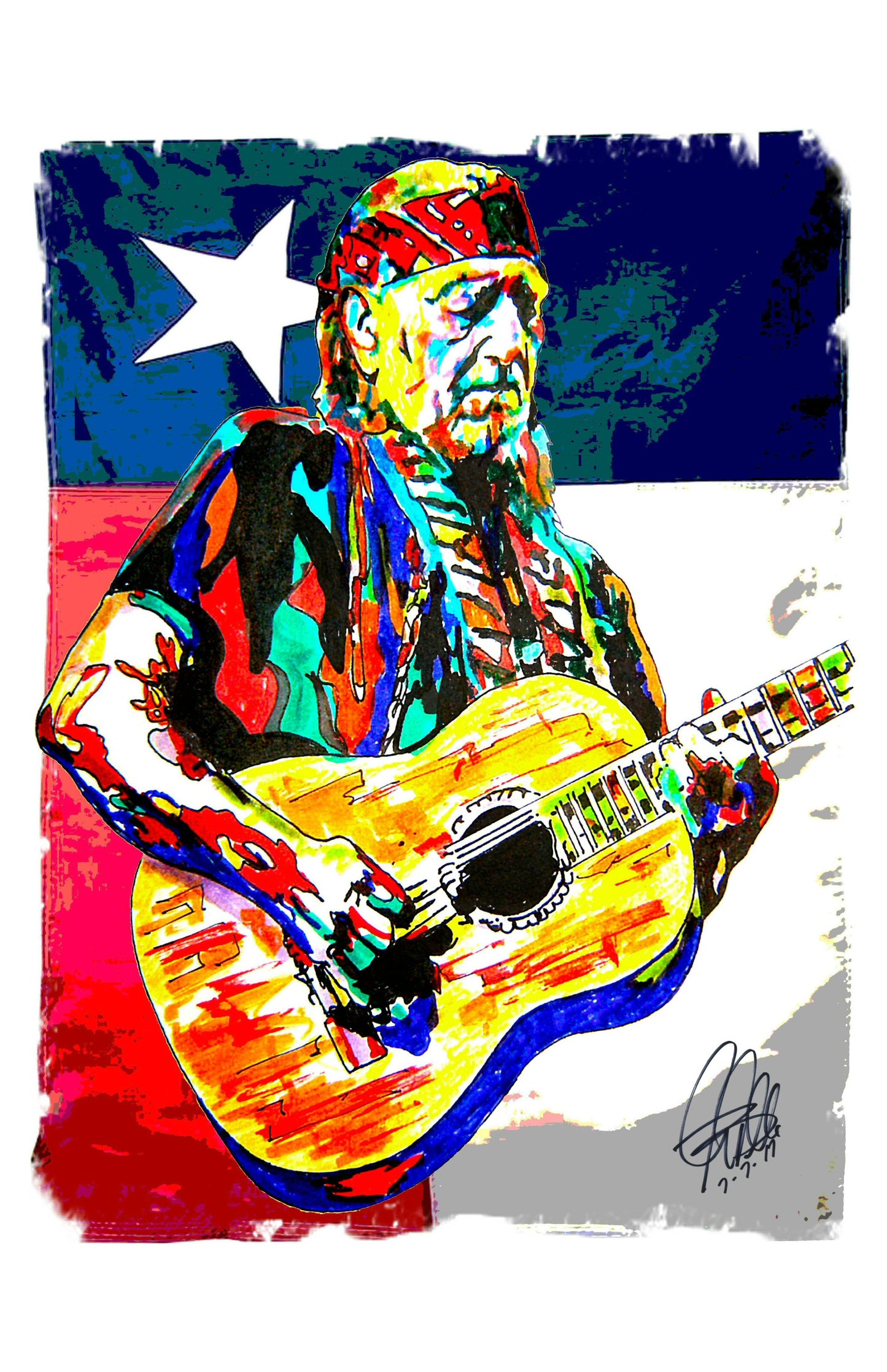 Willie Nelson Singer Guitar Country Music Poster Print Wall Art 11x17