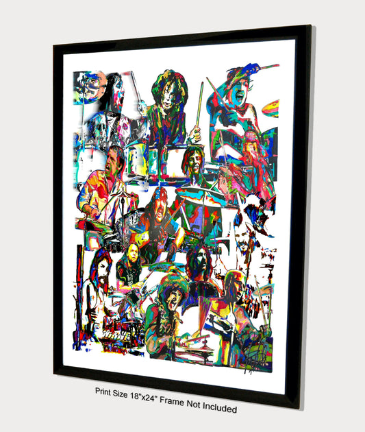 Drummers John Bonham Buddy Rich Keith Moon Ringo Music Poster Print 18x24