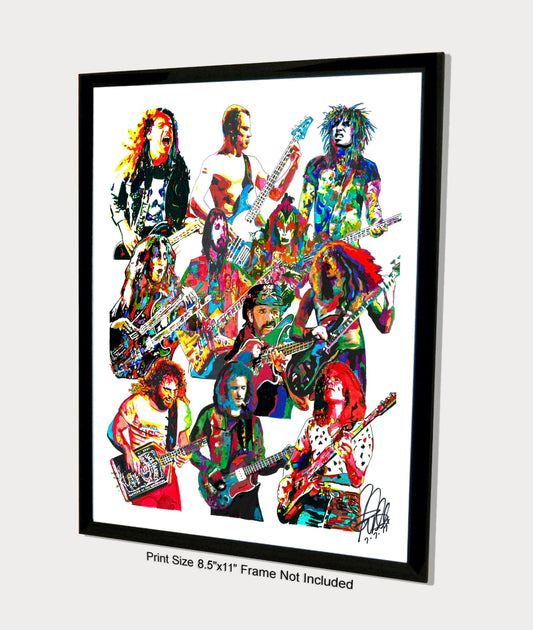 Bass Players Entwistle Flea Lemmy Sixx Rock Music Poster Print Wall Art 8.5x11