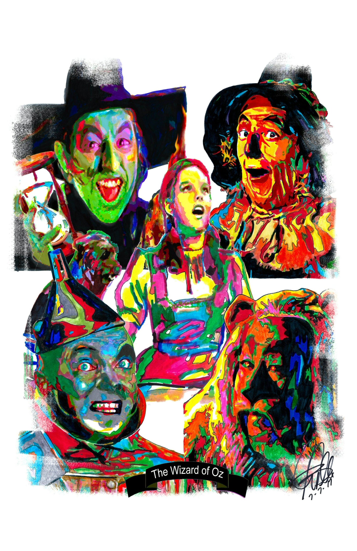 The Wizard of Oz Dorothy Wicked Witch Scarecrow Tin Man Lion Print 11x17