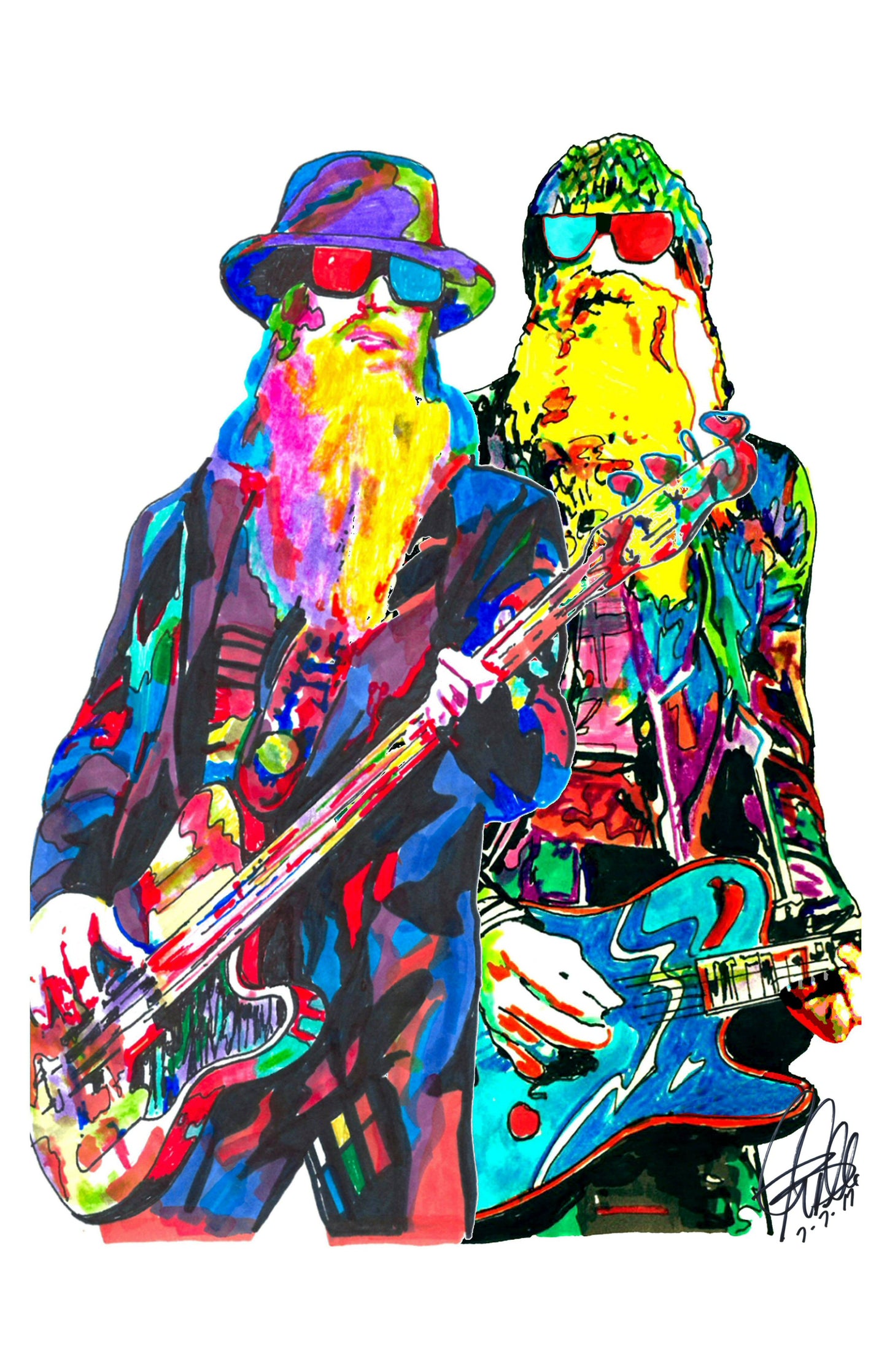 Dusty Hill Billy Gibbons ZZ Top Guitar Rock Music Poster Print Wall Art 11x17