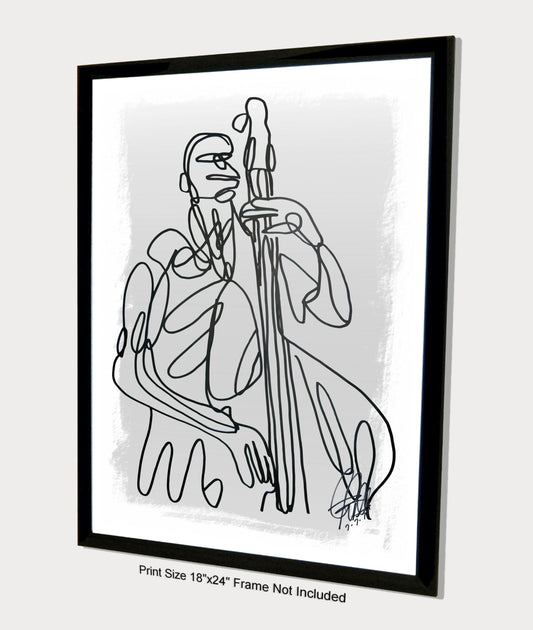 Upright Bass Player Music Poster Print Wall Art 18x24