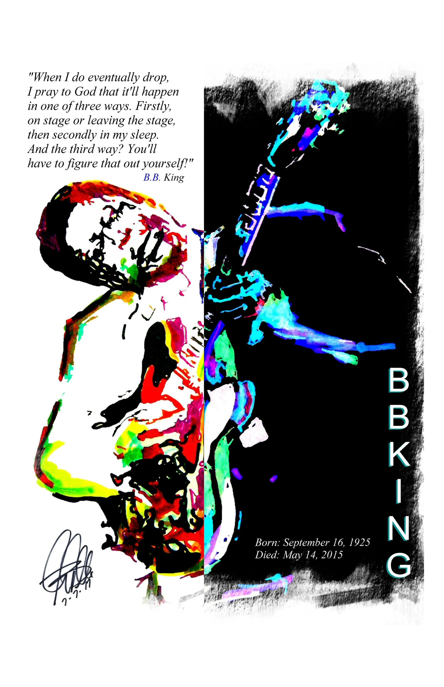 BB King Singer Blues Rock Guitar Music Poster Print Wall Art 11x17