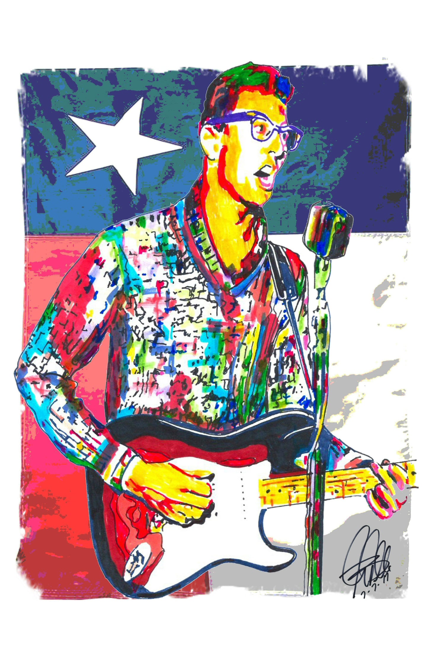 Buddy Holly Guitar Rock and Roll Music Print Poster Wall Art 11x17