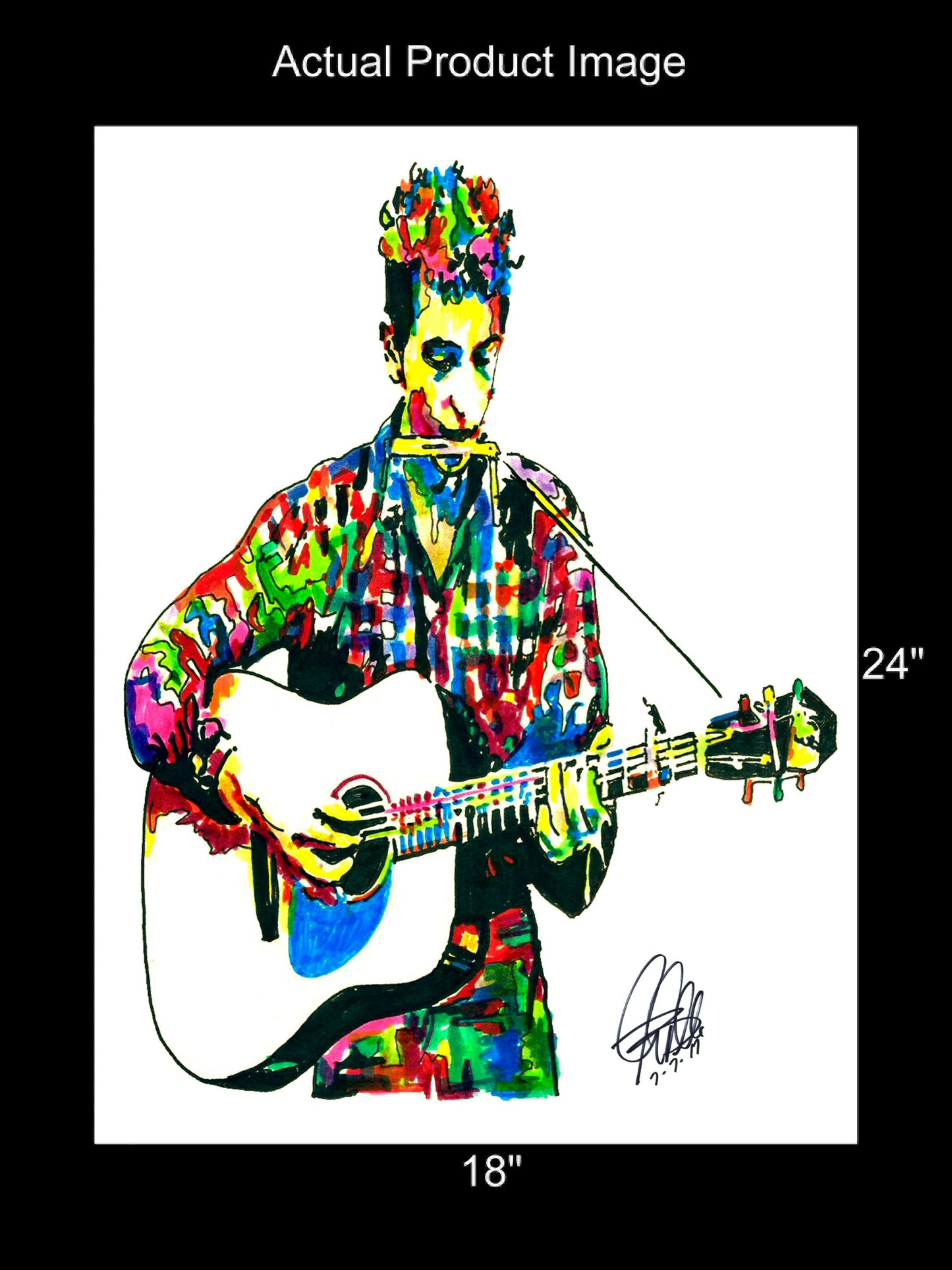 Bob Dylan Guitar Folk Rock Music Poster Print Wall Art 18x24