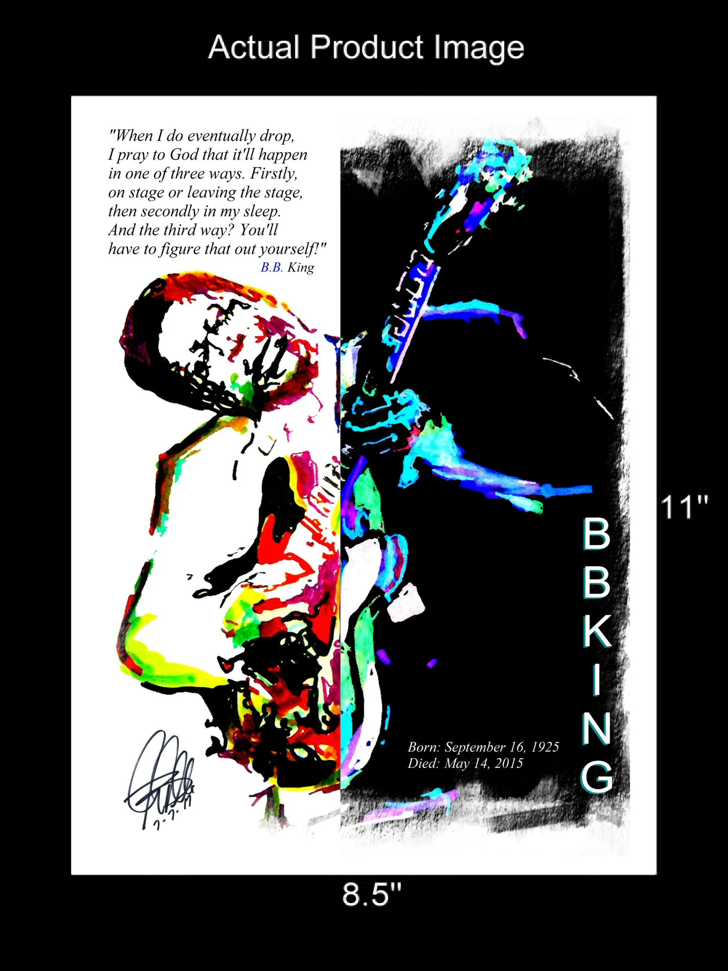 BB King Singer Blues Rock Guitar Music Poster Print Wall Art 8.5x11