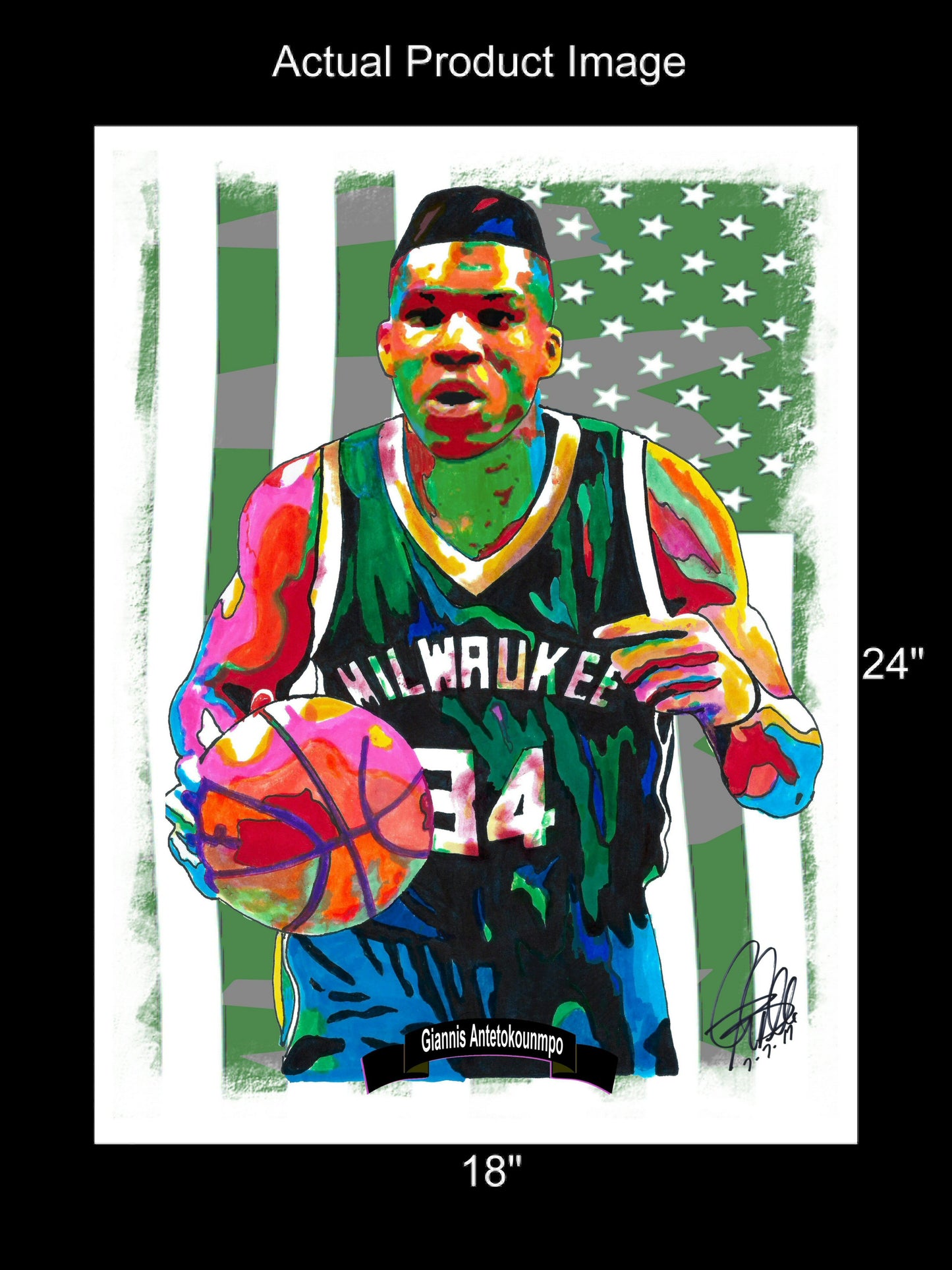 Giannis Antetokounmpo Bucks Basketball Sports Poster Print Wall Art 18x24