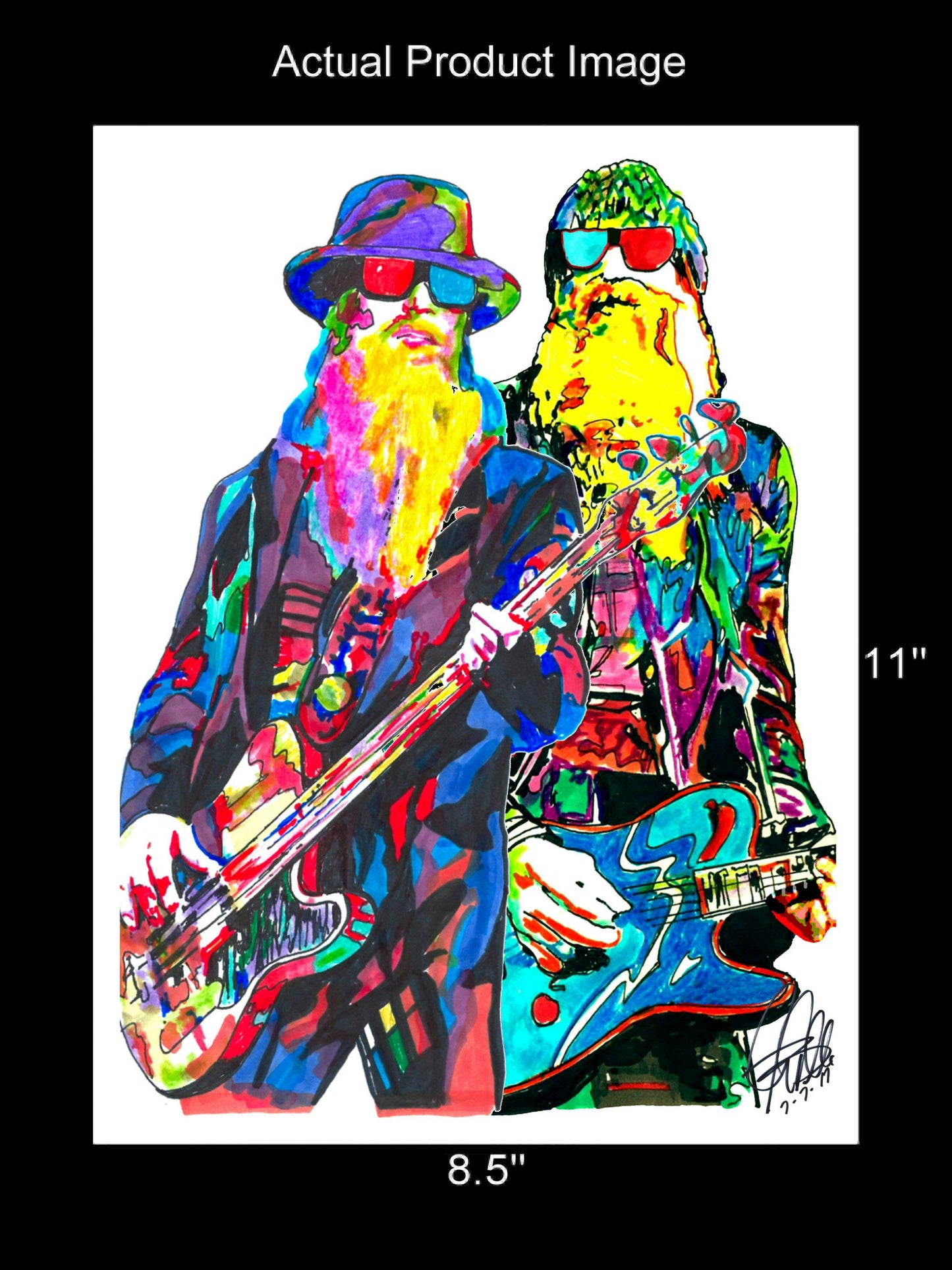 Dusty Hill Billy Gibbons ZZ Top Guitar Rock Music Poster Print Wall Art 8.5x11