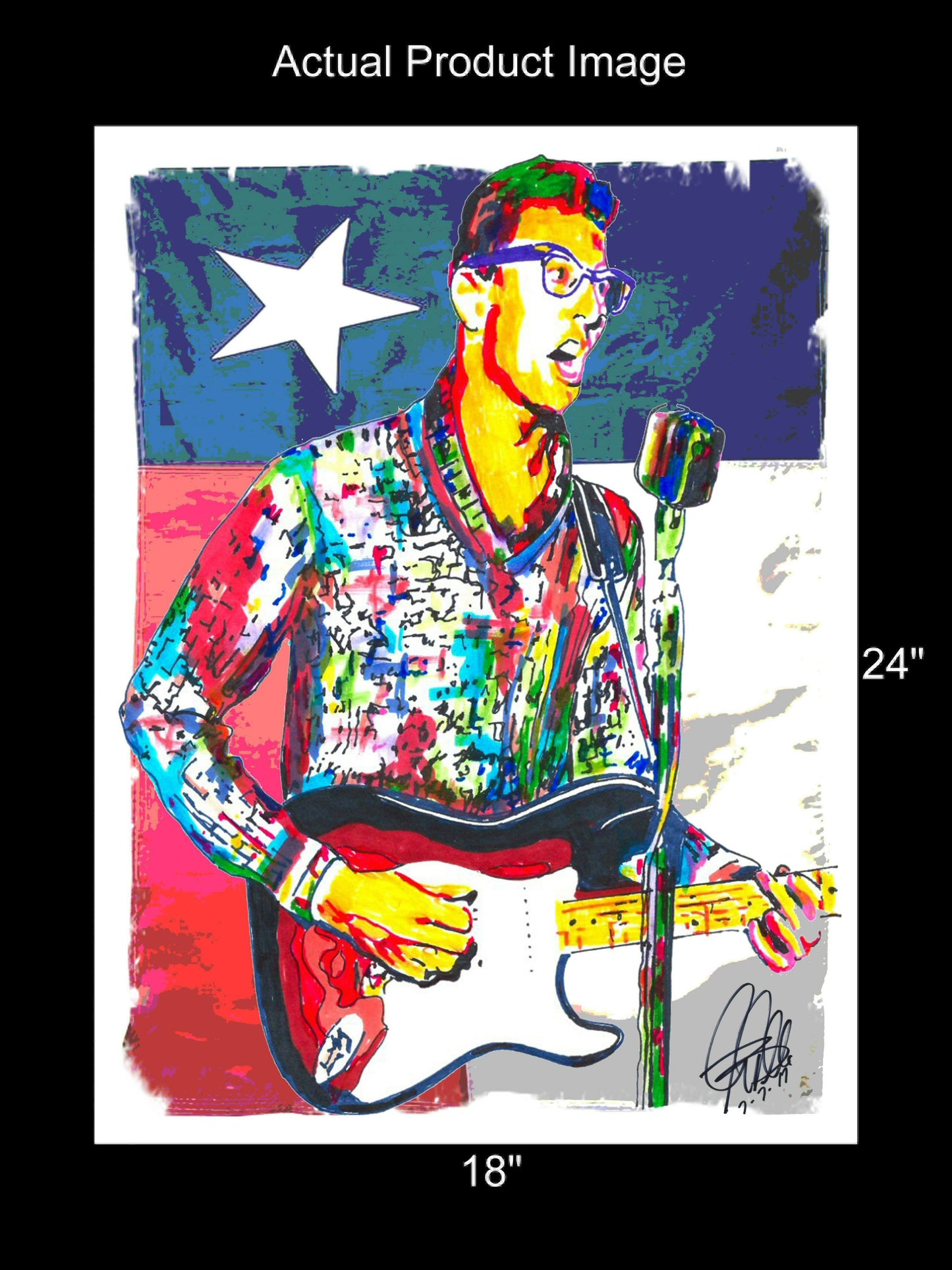 Buddy Holly Guitar Rock and Roll Music Print Poster Wall Art 18x24
