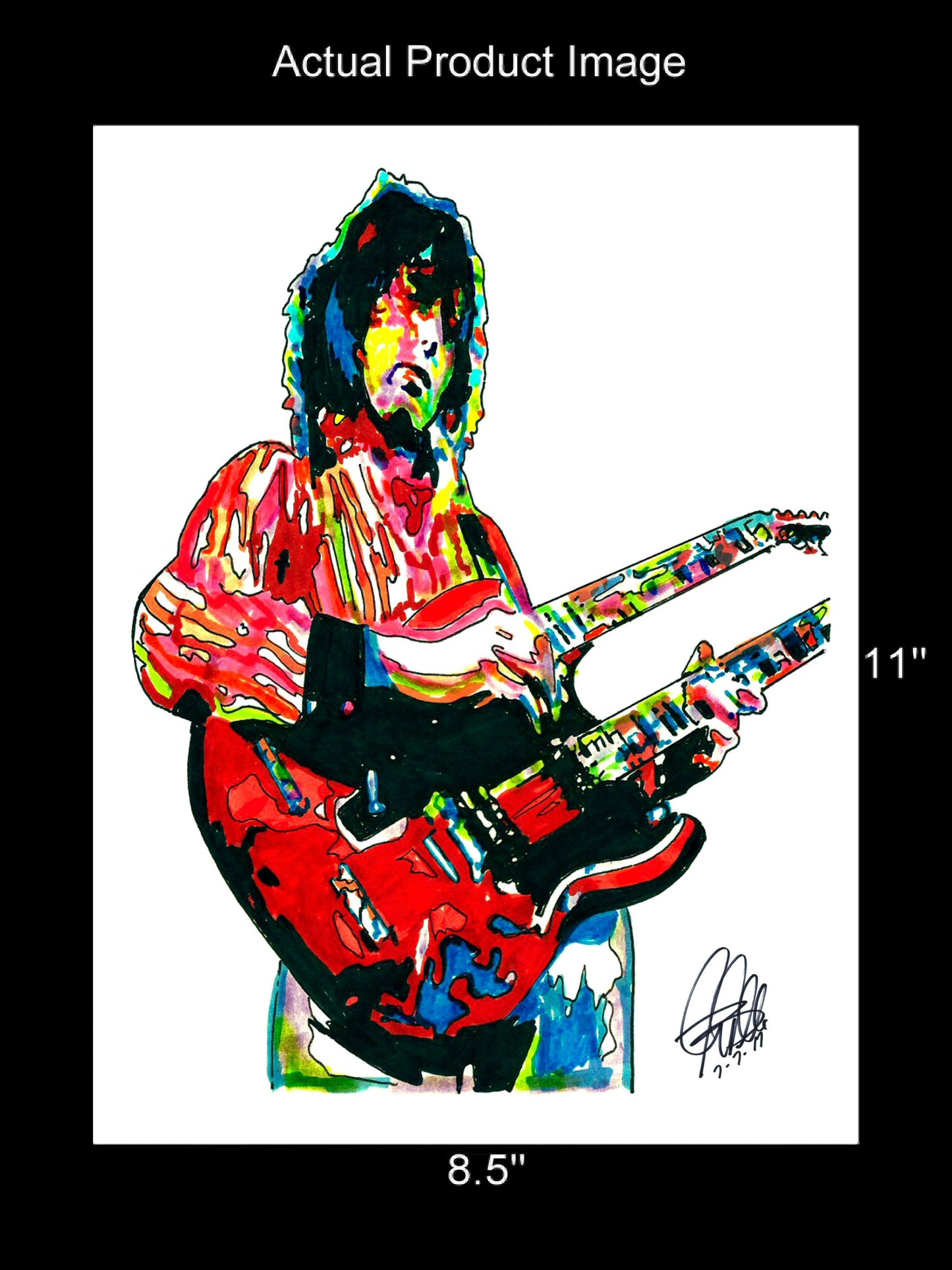 Jimmy Page Led Zeppelin Double Neck Guitar Music Poster Print Wall Art 8.5x11