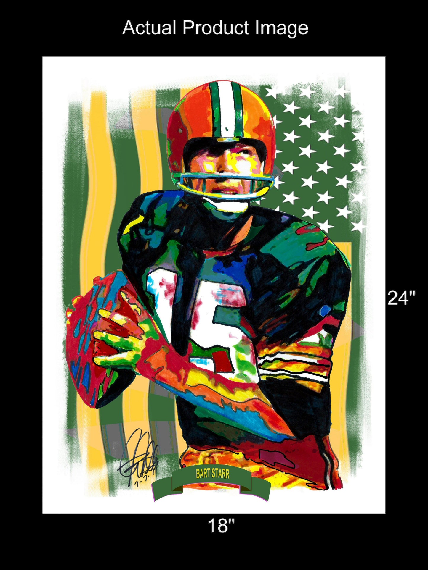 Bart Starr Green Bay Packers Football Poster Print Art 18x24