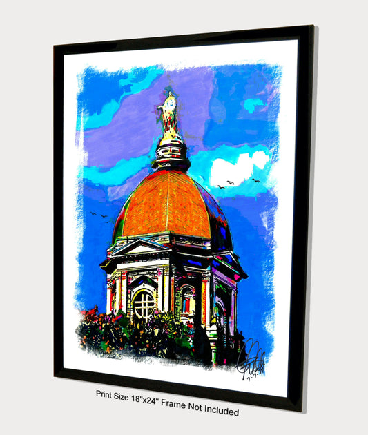 University of Notre Dame Dome Architecture Print Poster Wall Art 18x24