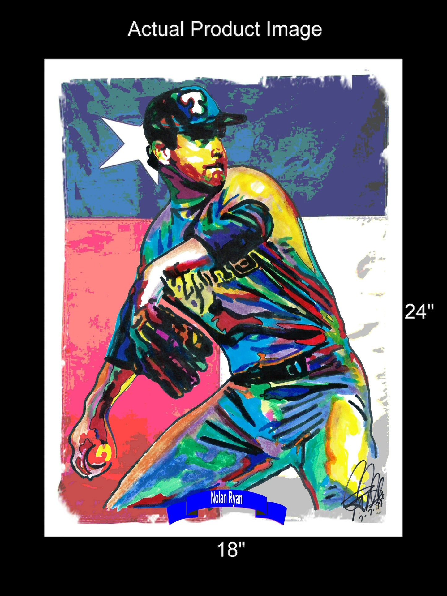 Nolan Ryan Texas Rangers Pitcher Baseball Poster Print Wall Art 18x24