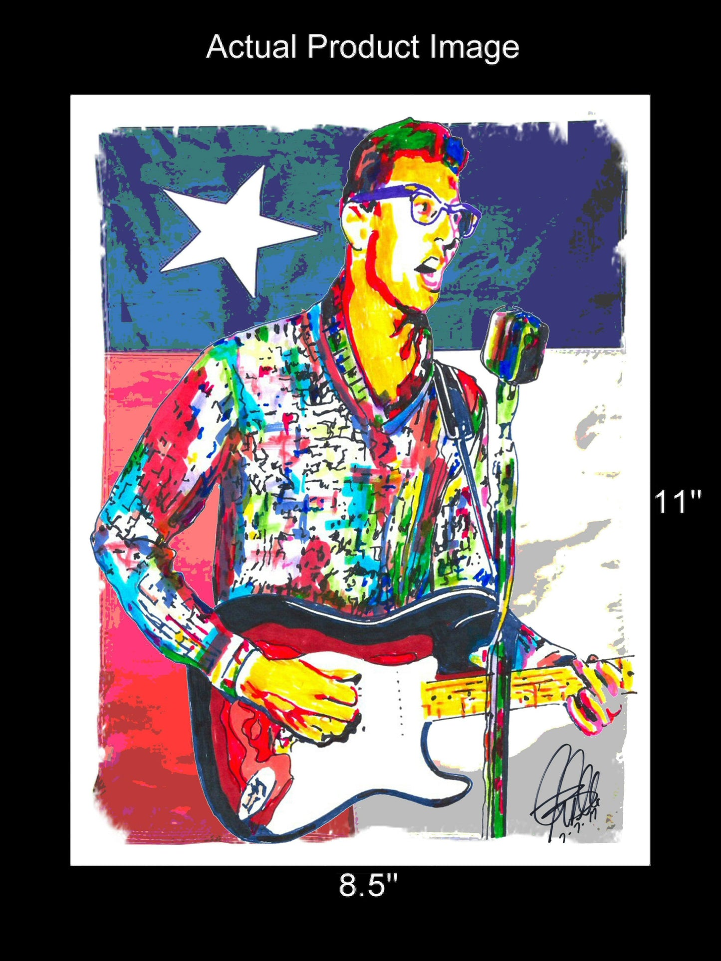 Buddy Holly Guitar Rock and Roll Music Print Poster Wall Art 8.5x11