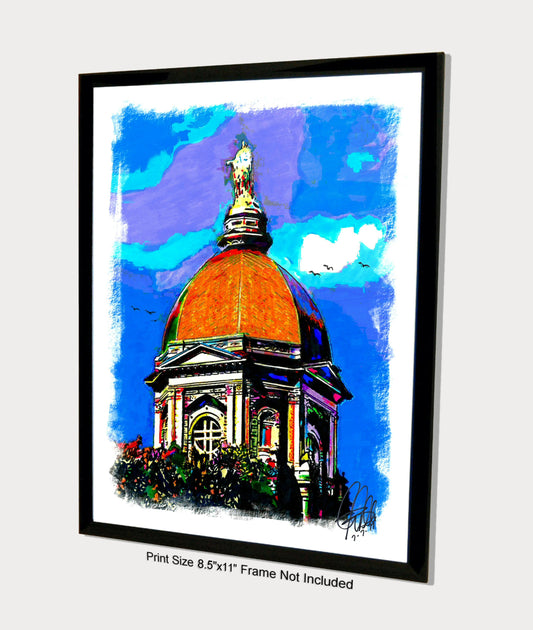 University of Notre Dame Dome Architecture Print Poster Wall Art 8.5x11