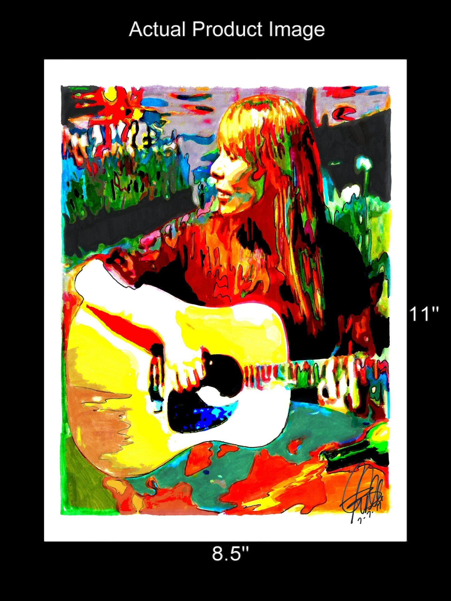 Joni Mitchell Singer Guitar Folk Rock Music Poster Print Wall Art 8.5x11