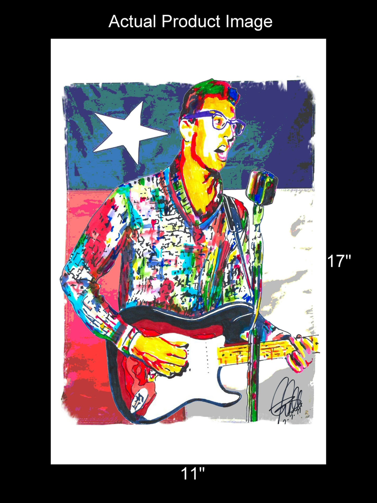 Buddy Holly Guitar Rock and Roll Music Print Poster Wall Art 11x17