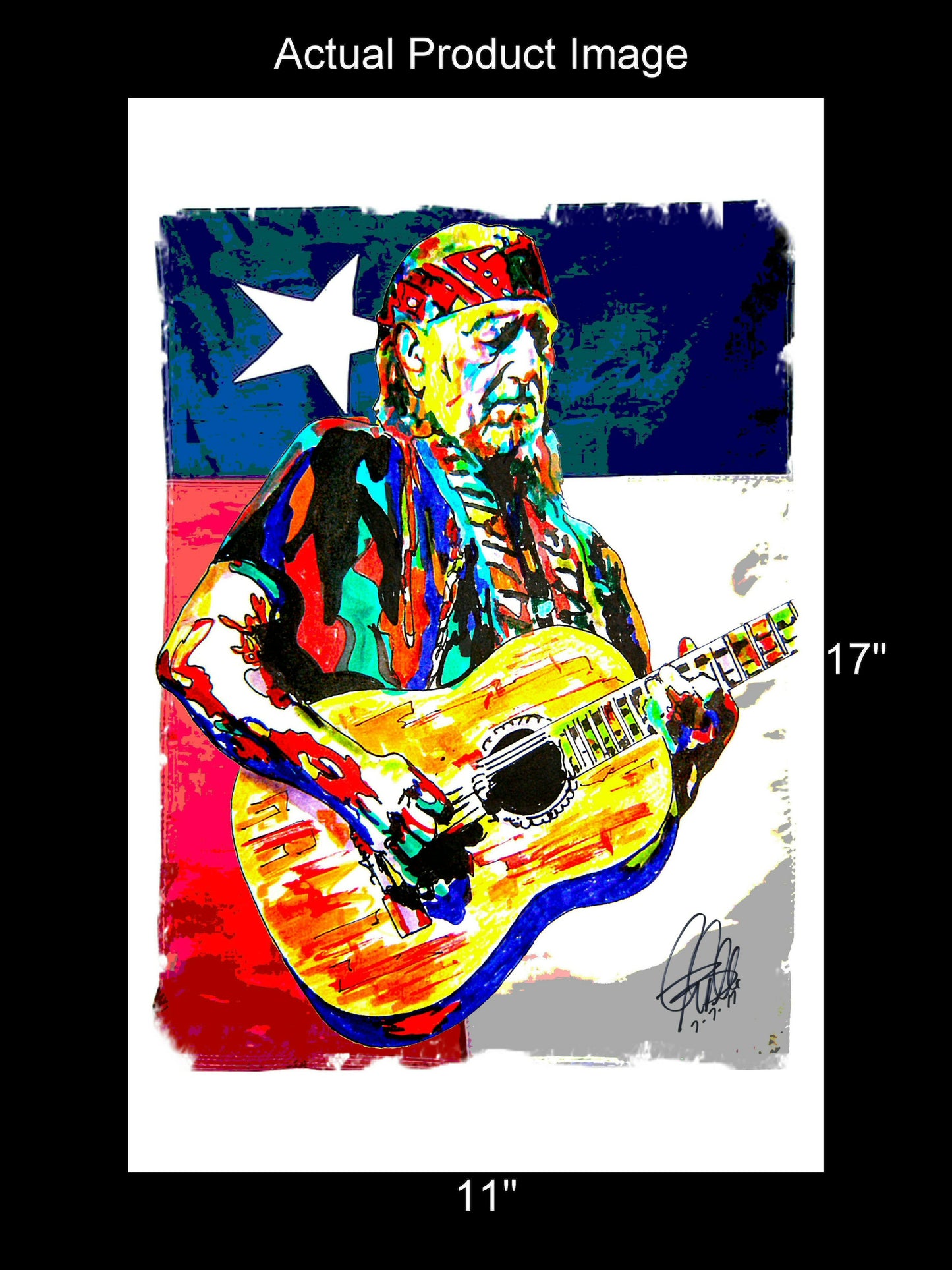 Willie Nelson Singer Guitar Country Music Poster Print Wall Art 11x17