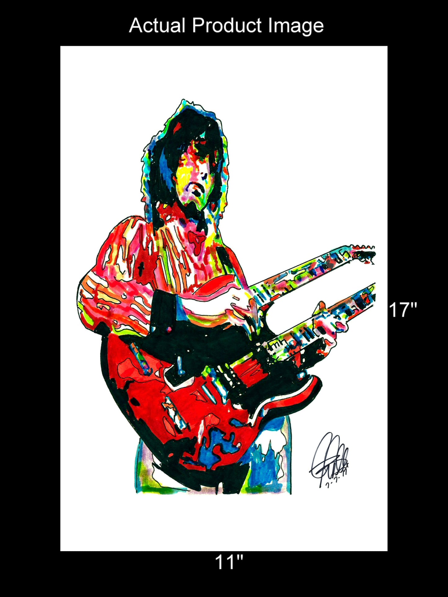 Jimmy Page Led Zeppelin Double Neck Guitar Music Poster Print Wall Art 11x17
