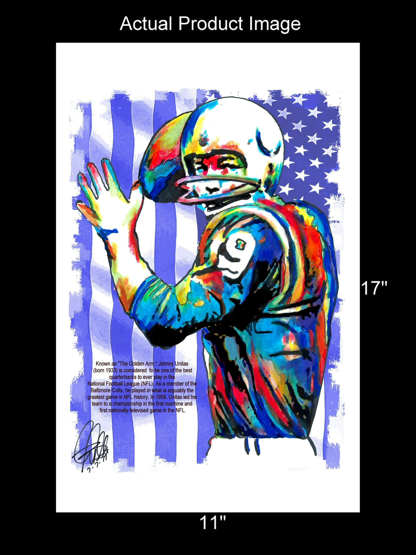 Johnny Unitas Baltimore Colts Football Sports Print Poster Wall Art 11x17