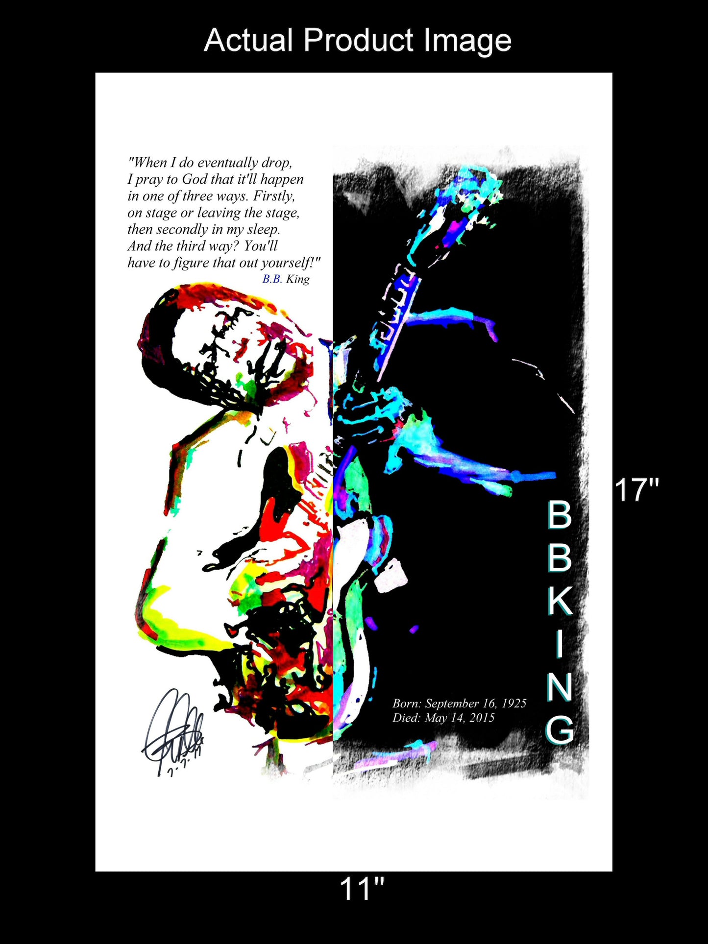 BB King Singer Blues Rock Guitar Music Poster Print Wall Art 11x17