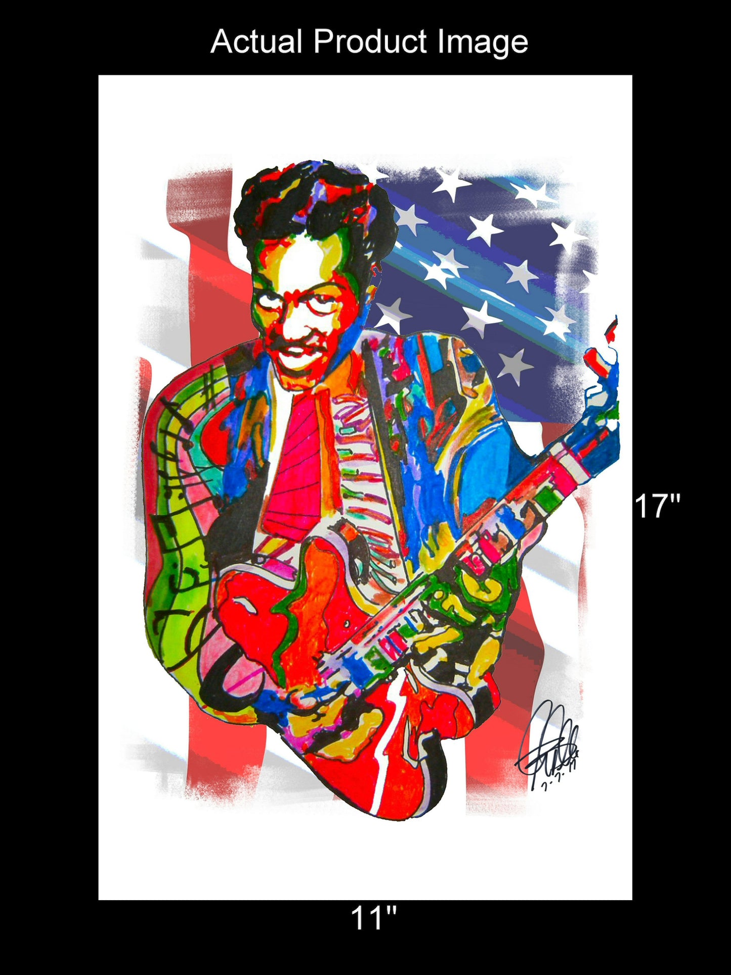 Chuck Berry Johnny B Goode Guitar Music Print Poster Wall Art 11x17