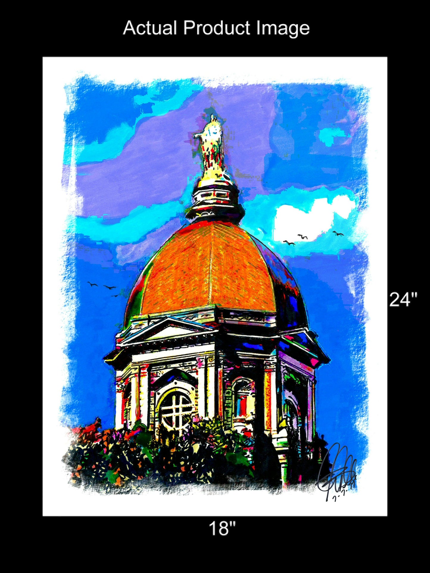 University of Notre Dame Dome Architecture Print Poster Wall Art 18x24