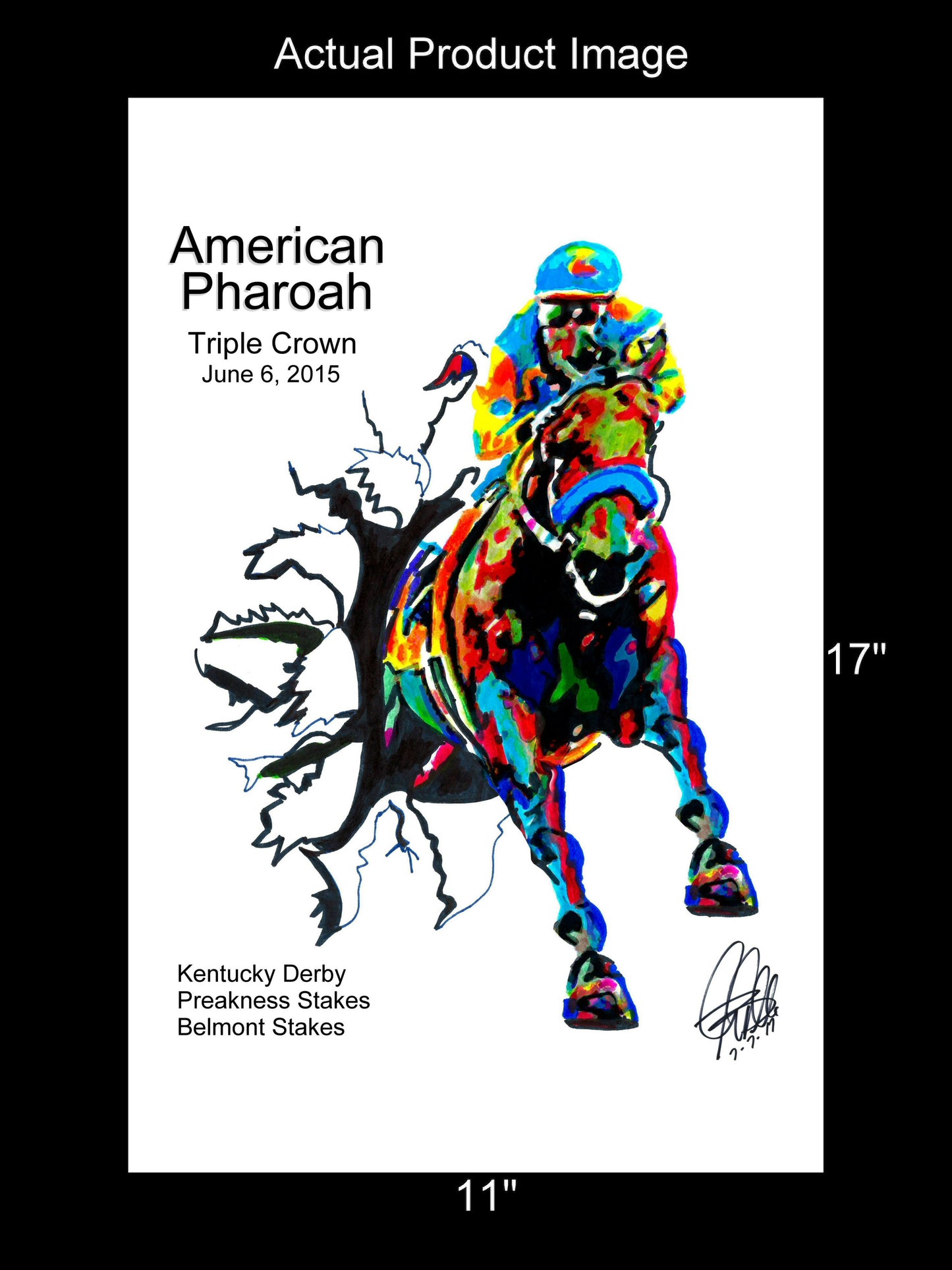 American Pharoah Triple Crown Belmont Stakes Horse Print Poster Wall Art 11x17