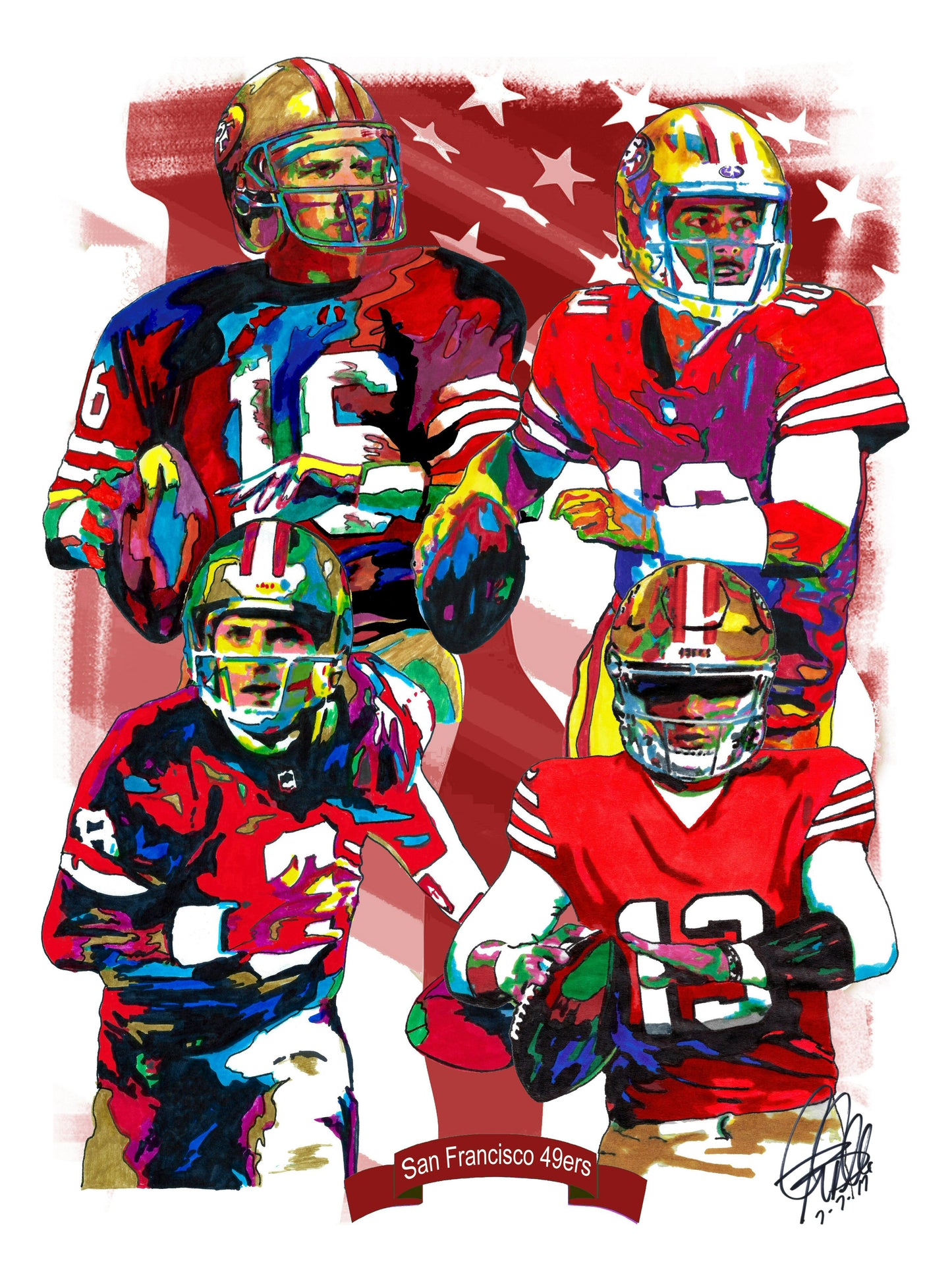 San Francisco 49ers Montana Young Garoppolo Purdy Poster Print Wall Art 18x24