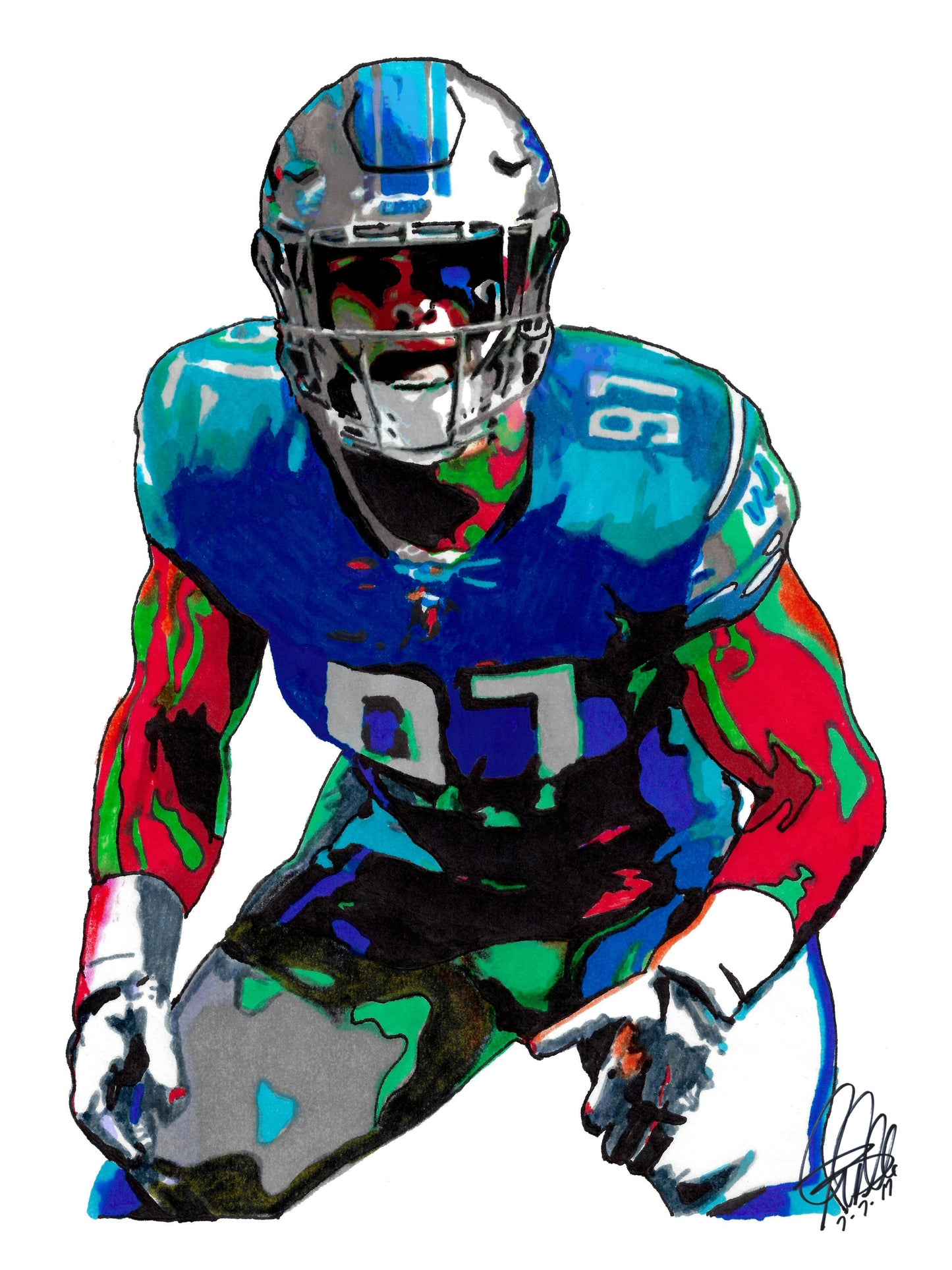 Aidan Hutchinson Detroit Lions Football Poster Print Wall Art 18x24