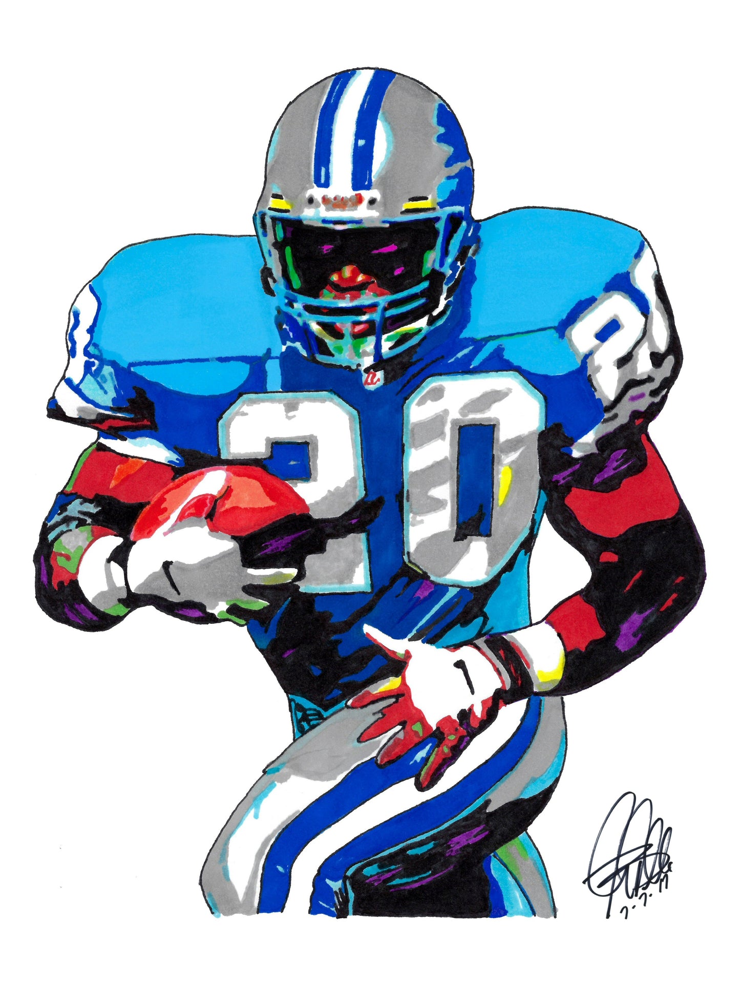 Barry Sanders Detroit Lions Football Poster Print Wall Art 18x24