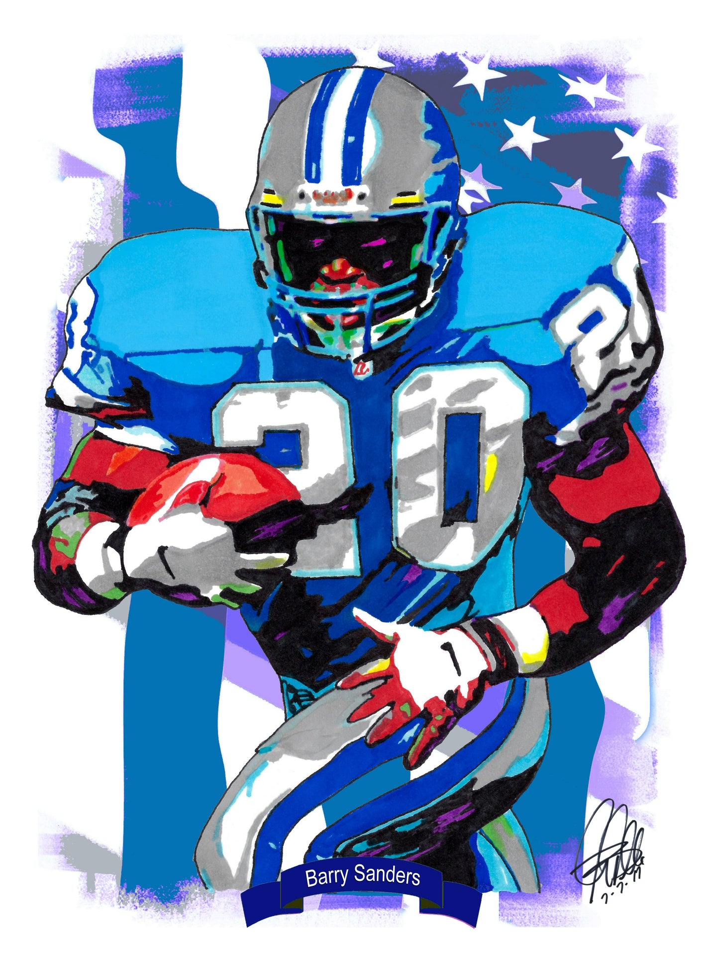 Barry Sanders Detroit Lions Football Sports Poster Print Wall Art 18x24