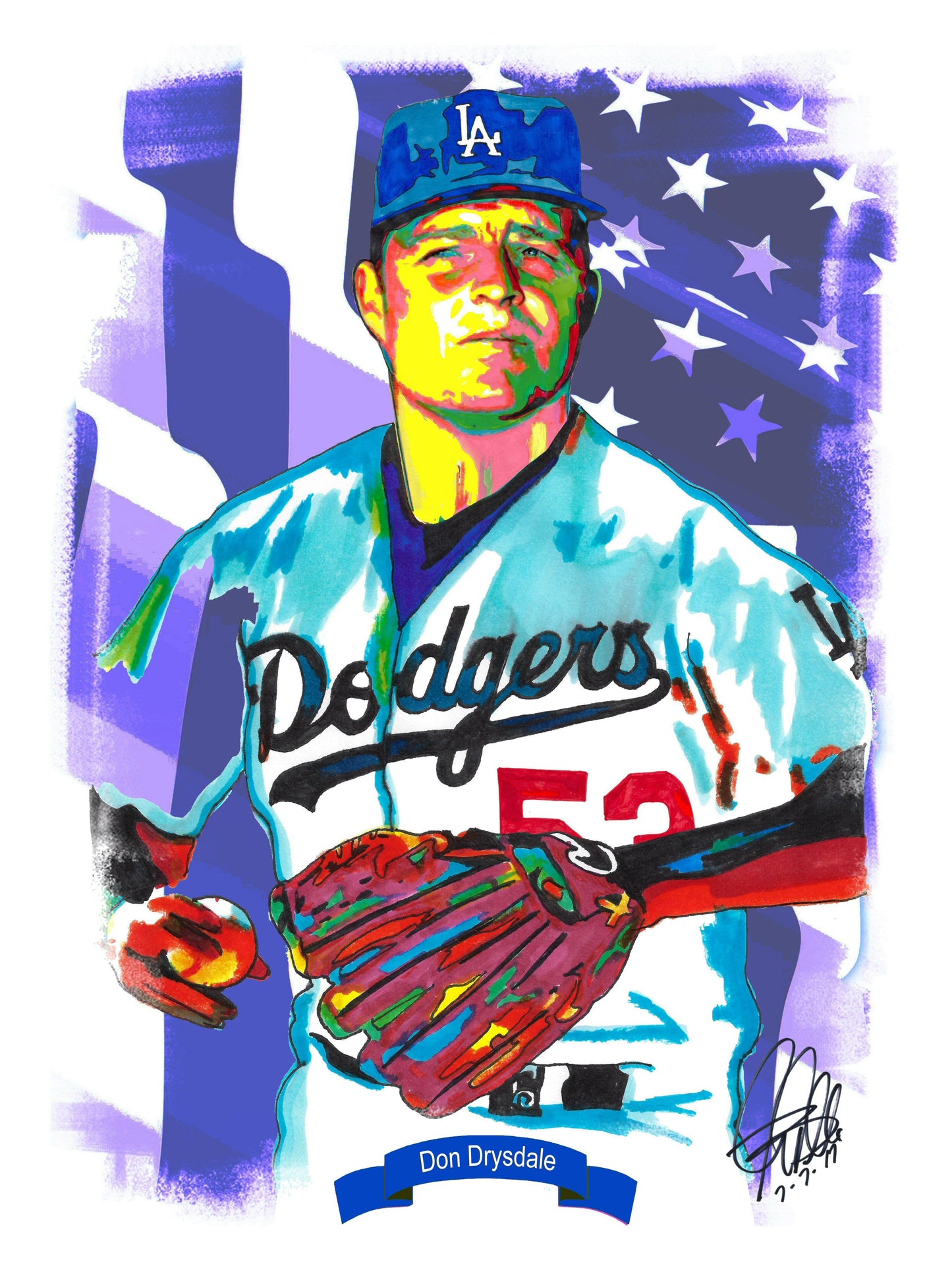 Don Drysdale Los Angeles Dodgers Baseball Poster Print Wall Art 18x24