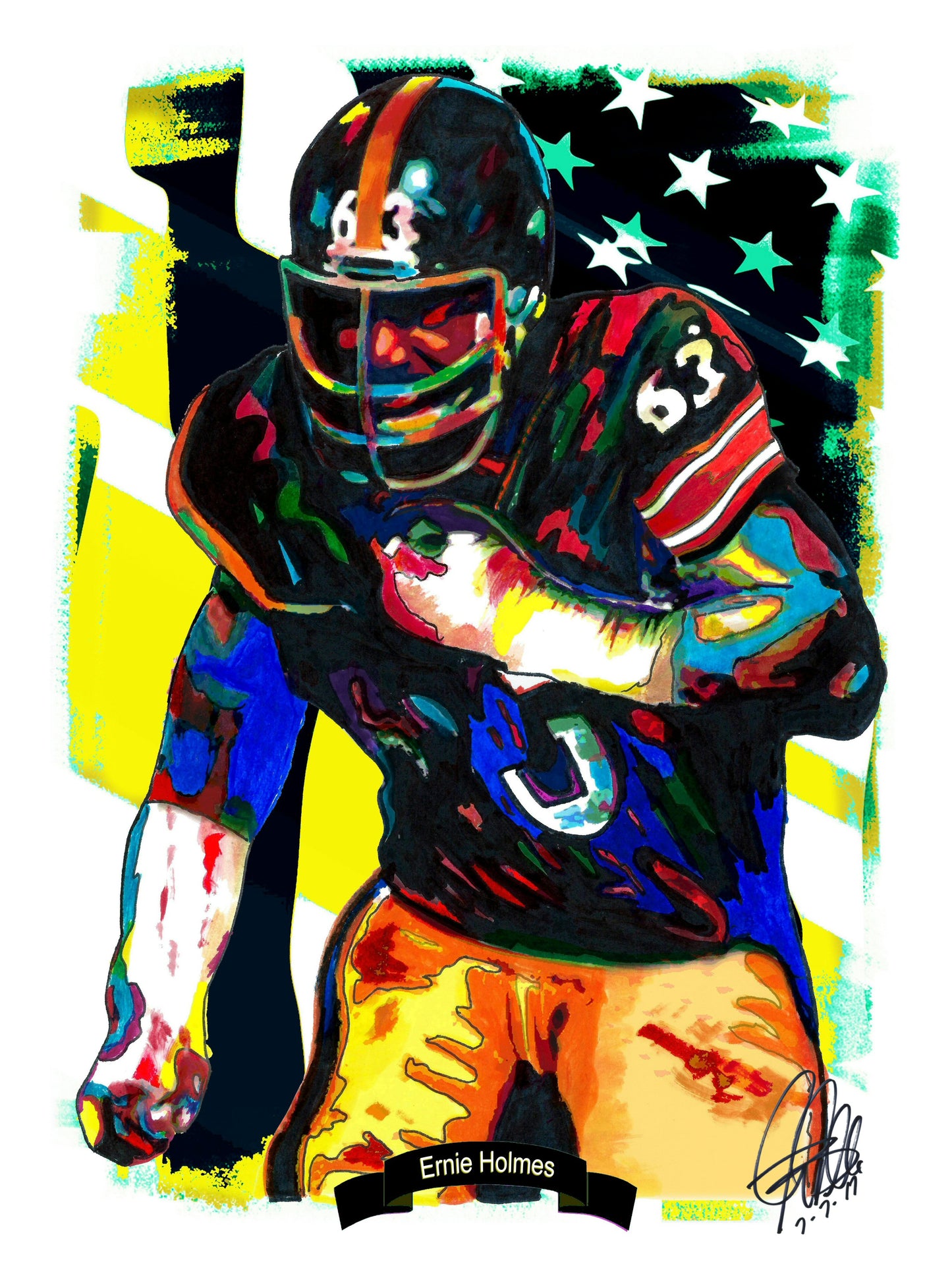 Ernie Holmes Pittsburgh Steelers Football Poster Print Wall Art 18x24