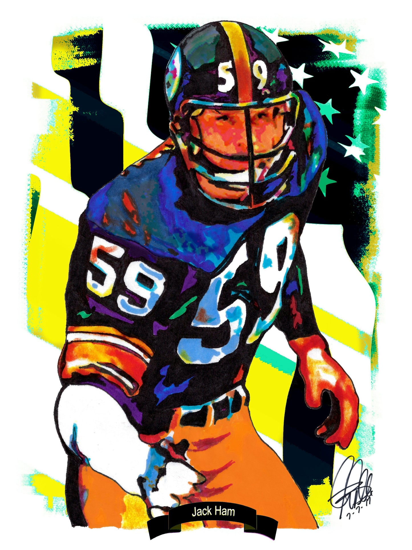 Jack Ham Pittsburgh Steelers Football Linebacker Poster Print Wall Art 18x24