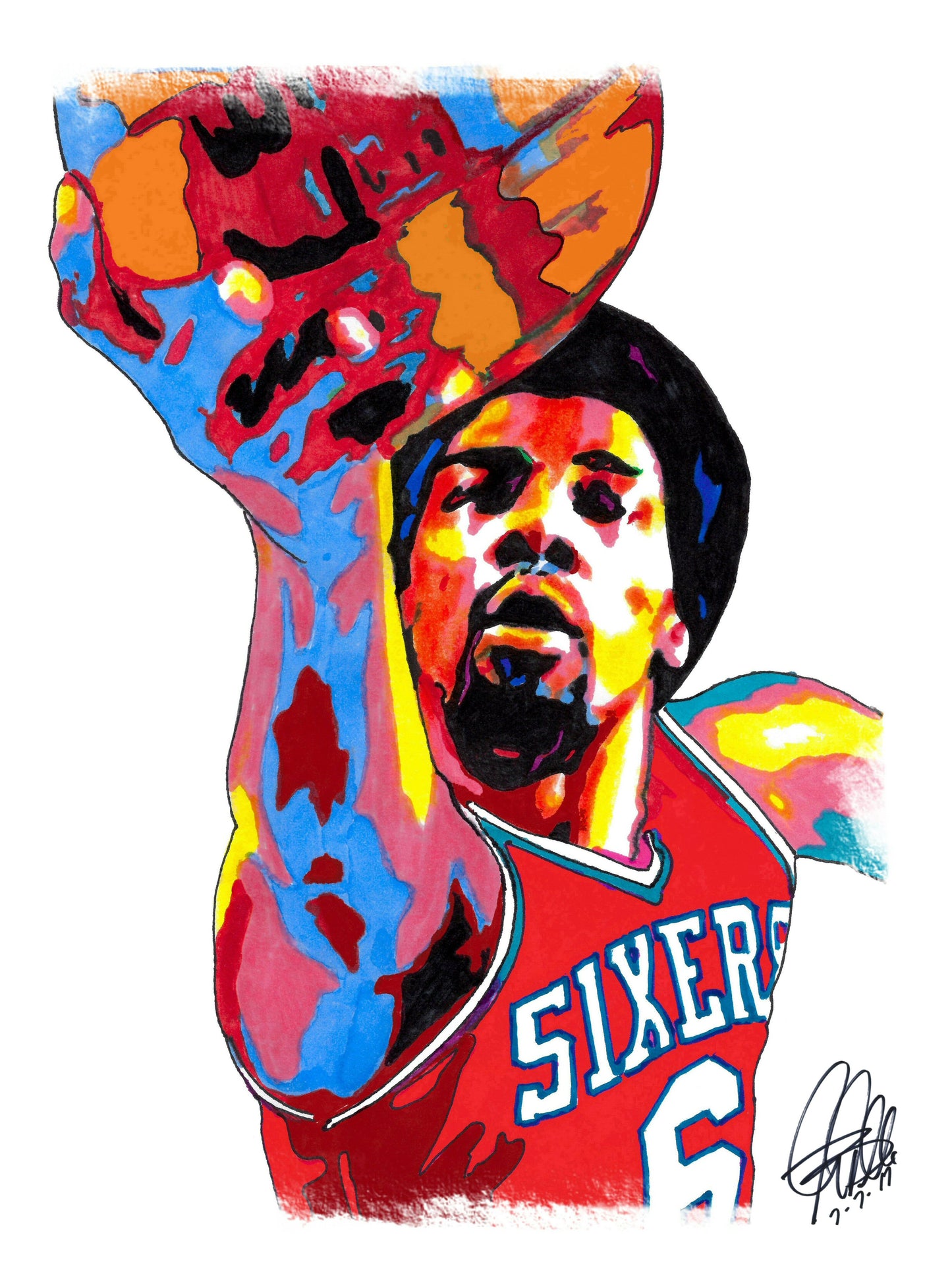 Julius Erving Philadelphia 76ers Basketball Sports Poster Print Wall Art 18x24